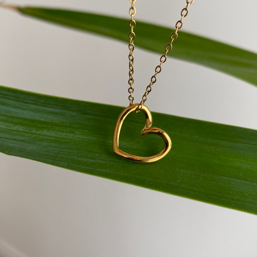 Gold Organically Shaped Heart Pendant Necklace
