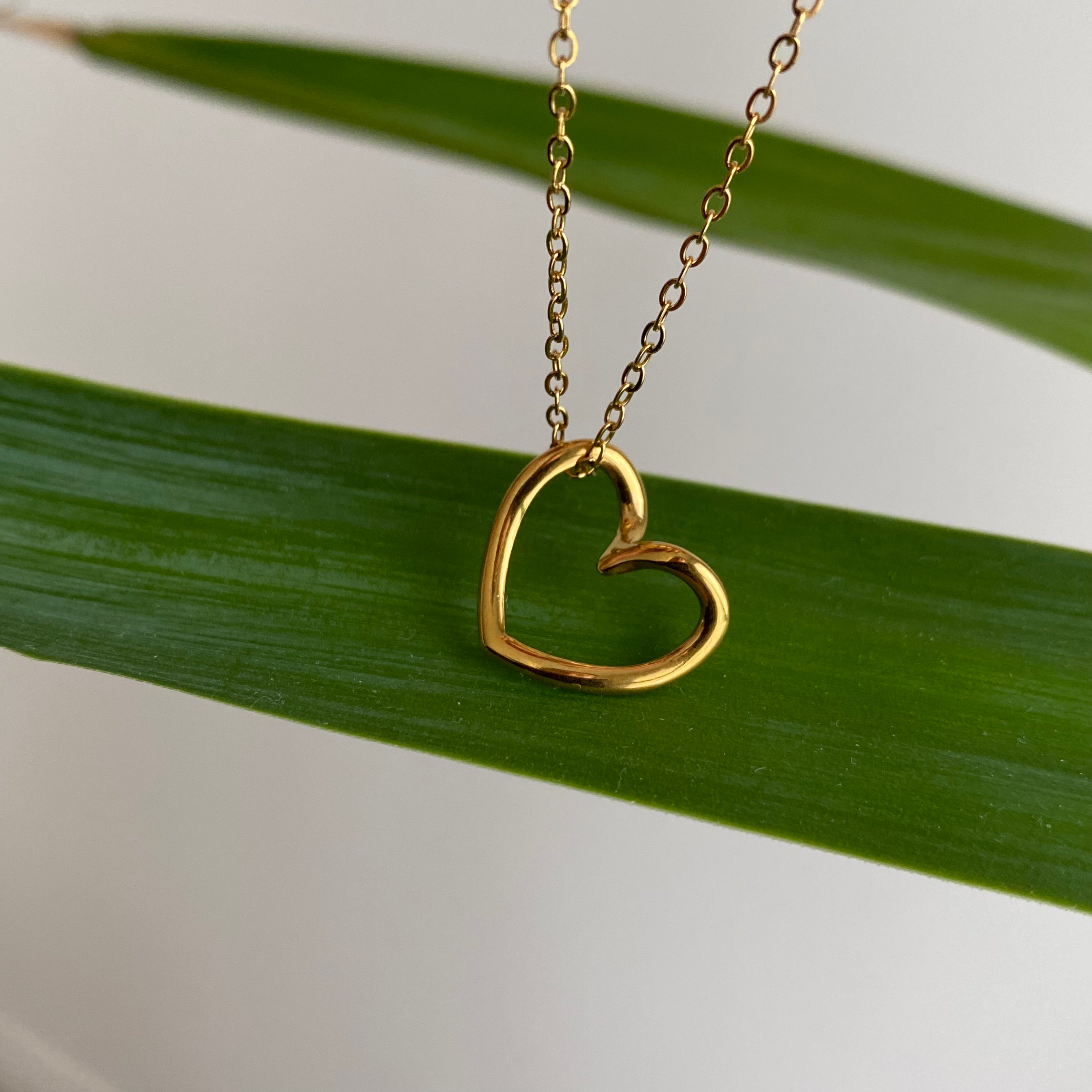 Gold Organically Shaped Heart Pendant Necklace