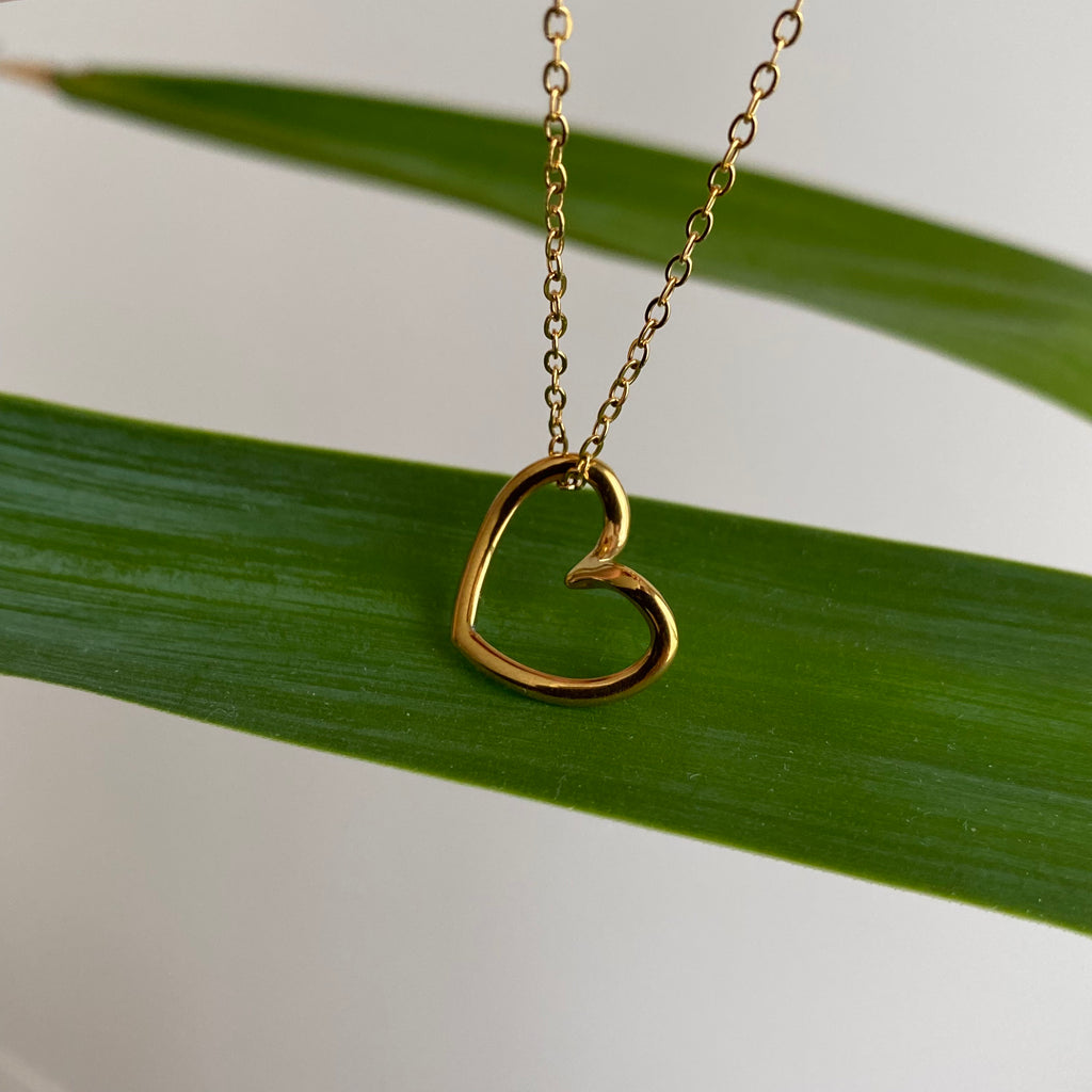 Gold Organically Shaped Heart Pendant Necklace