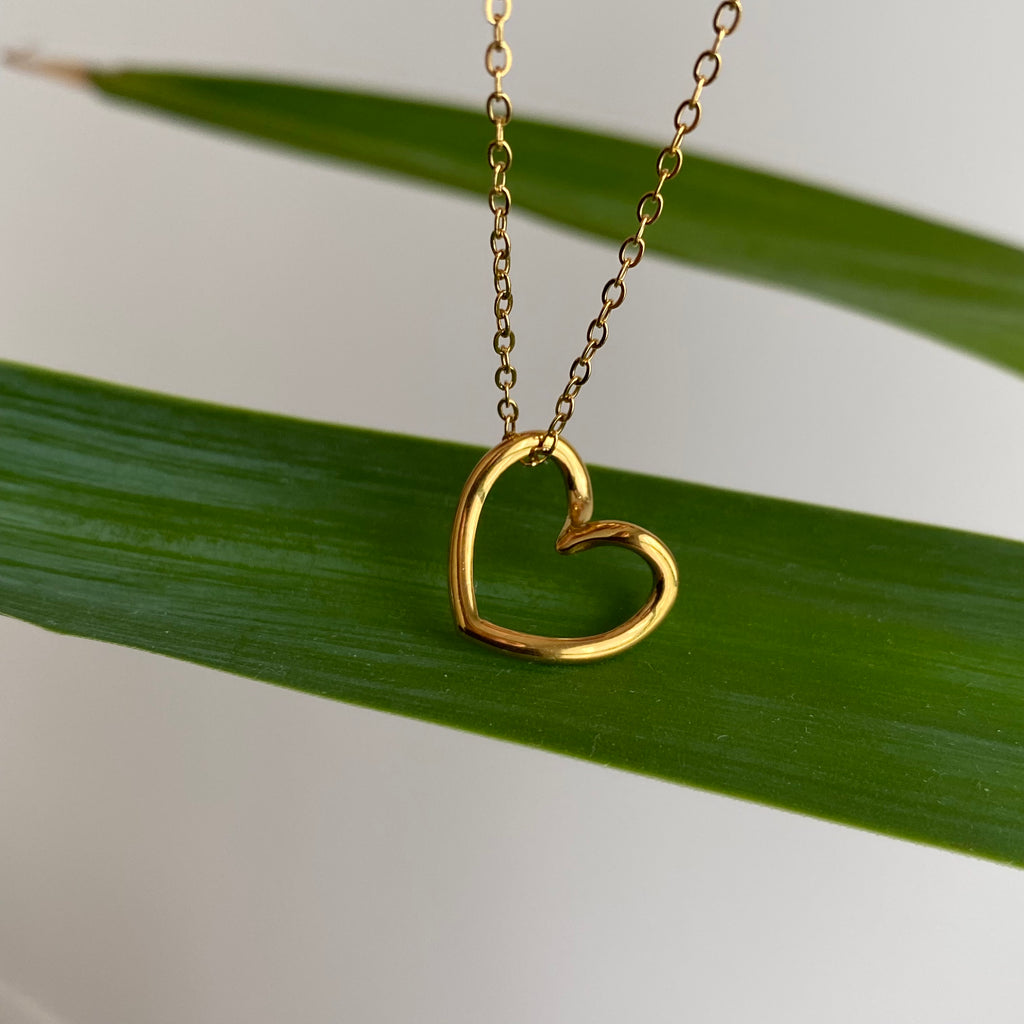 Gold Organically Shaped Heart Pendant Necklace