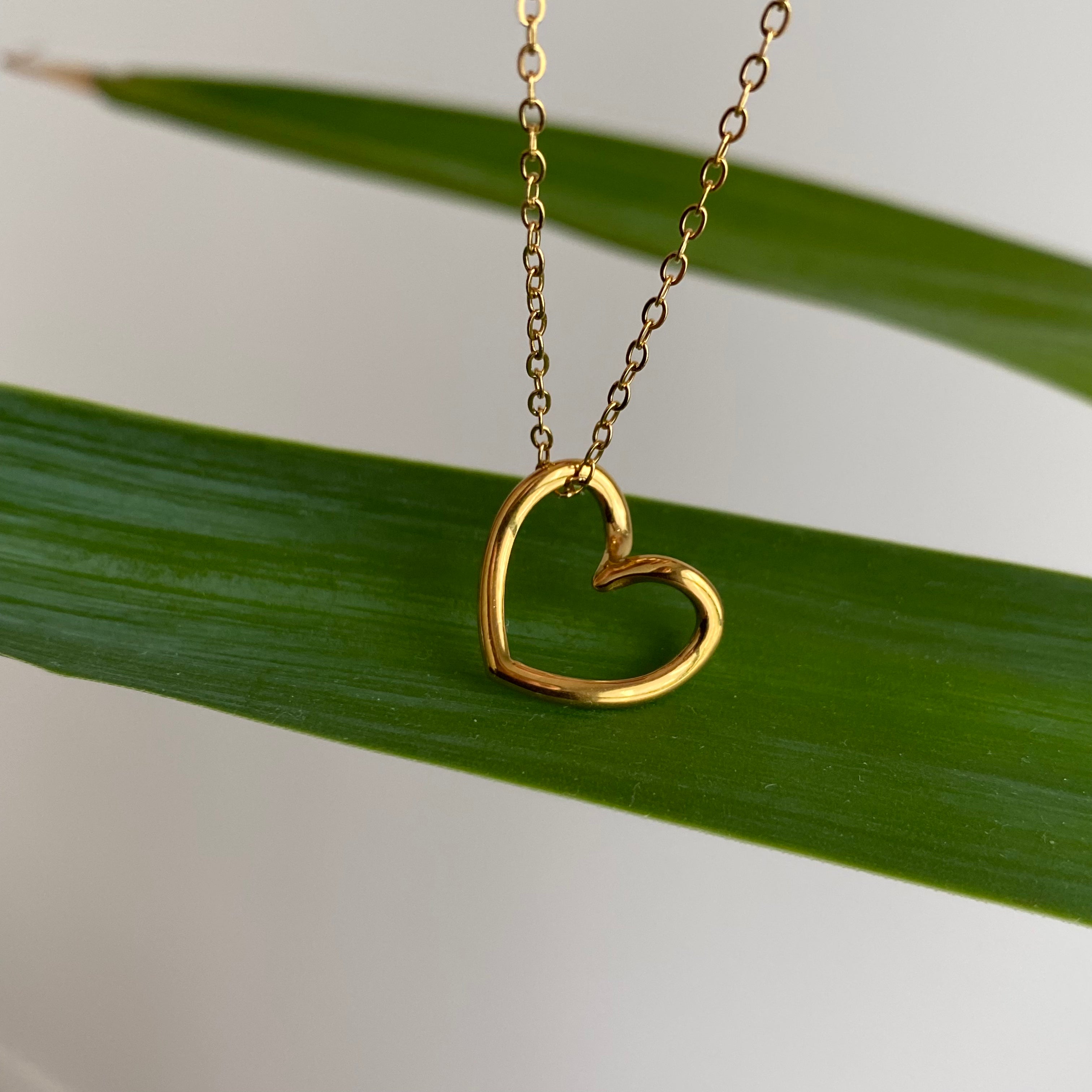 Gold Organically Shaped Heart Pendant Necklace