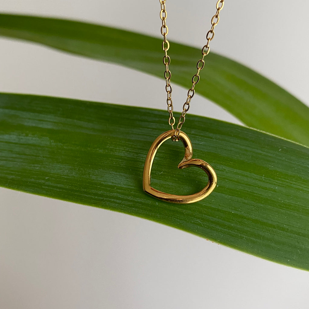 Gold Organically Shaped Heart Pendant Necklace