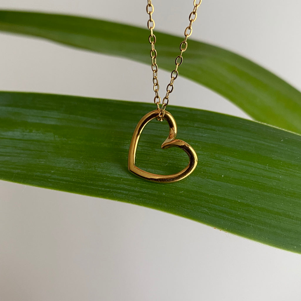 Gold Organically Shaped Heart Pendant Necklace
