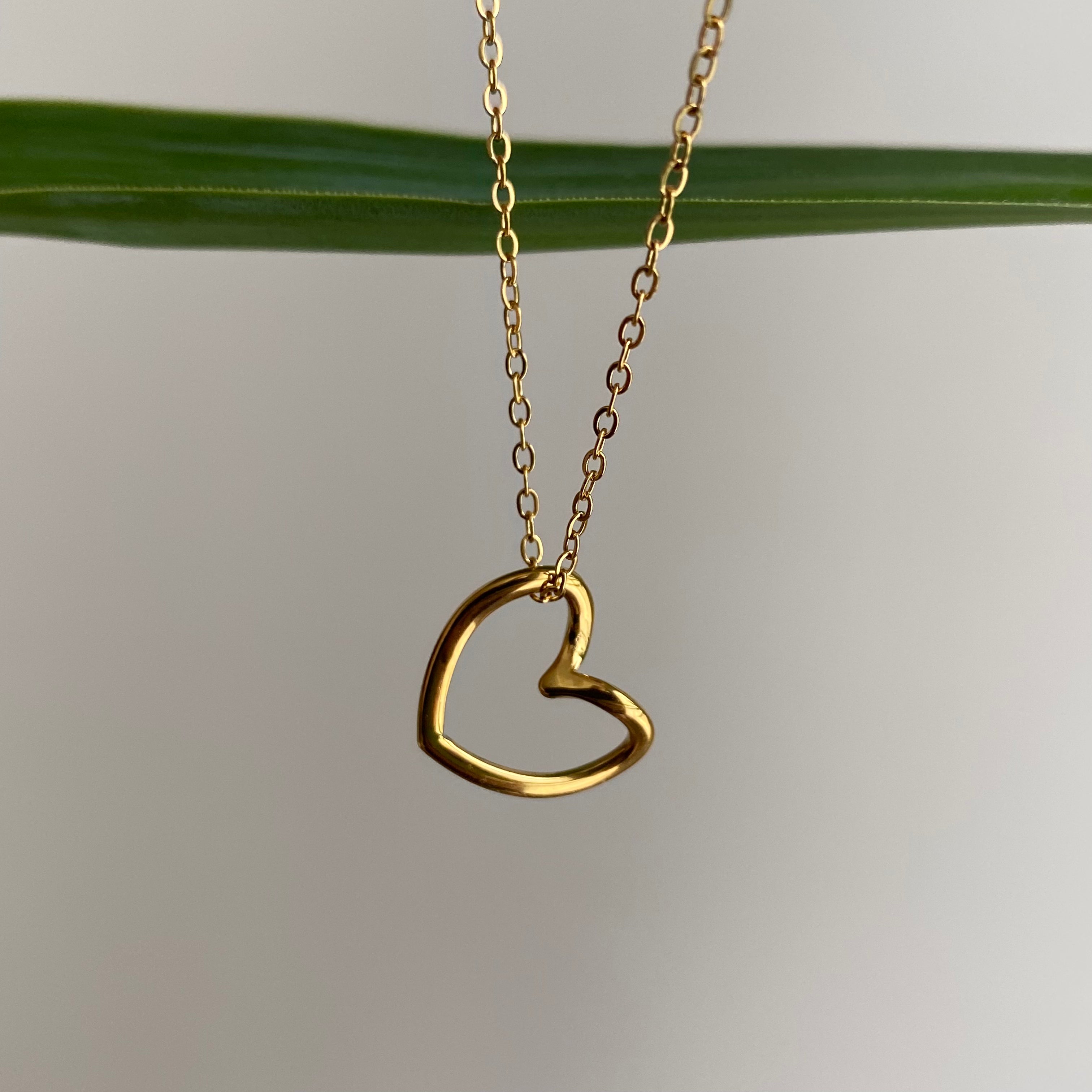 Gold Organically Shaped Heart Pendant Necklace
