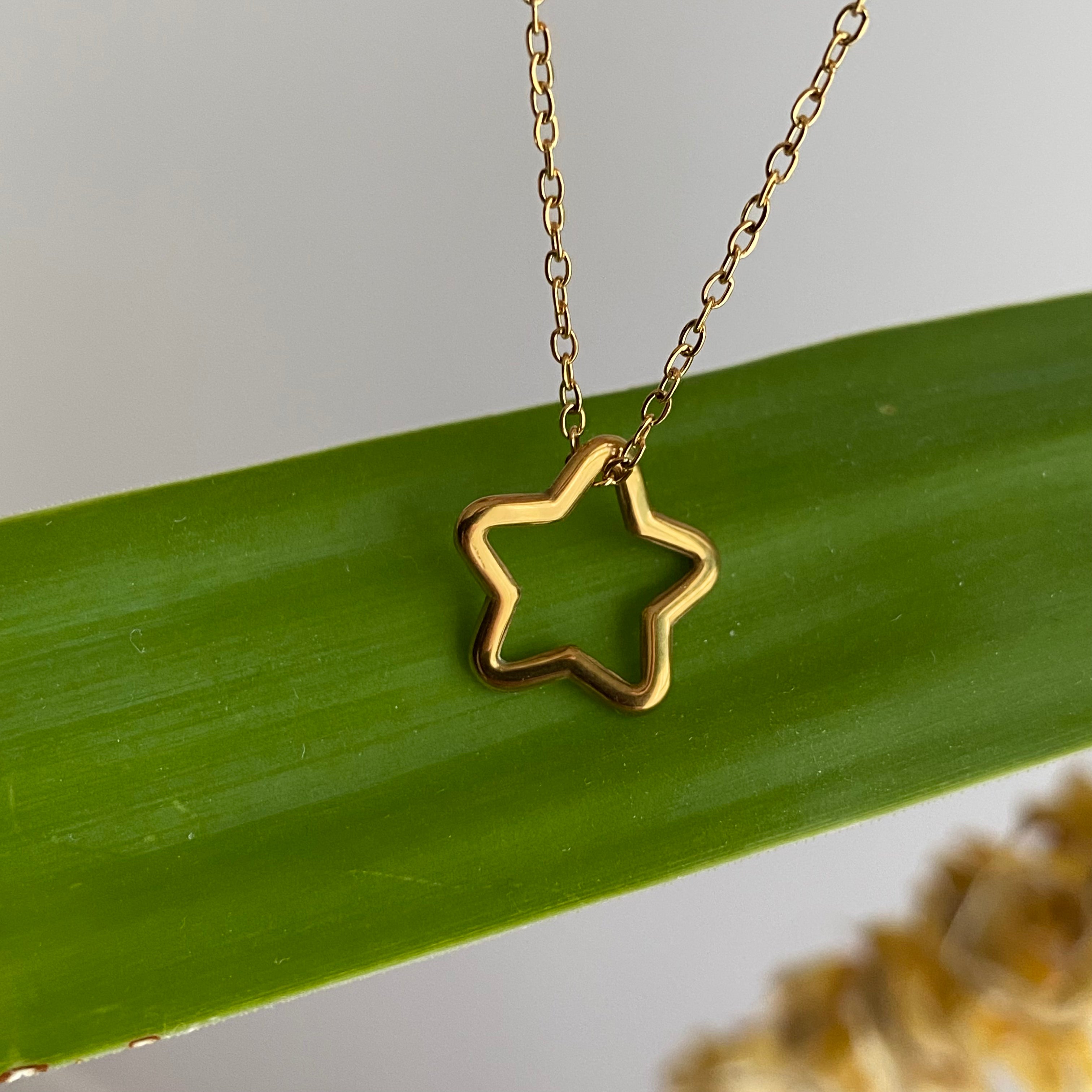 Gold Hollow Star Pendant Necklace