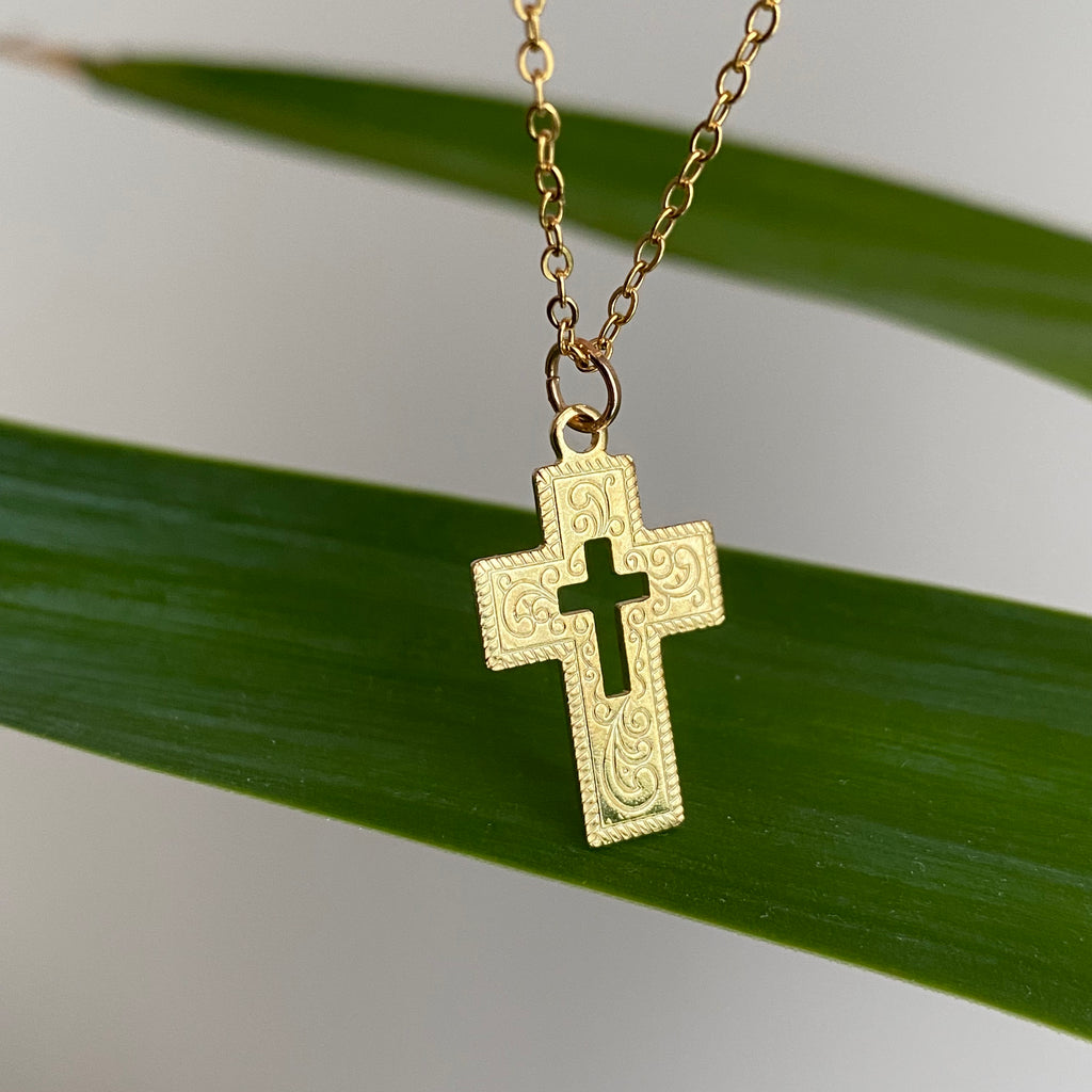 Gold Classic Cross Pendant Necklace