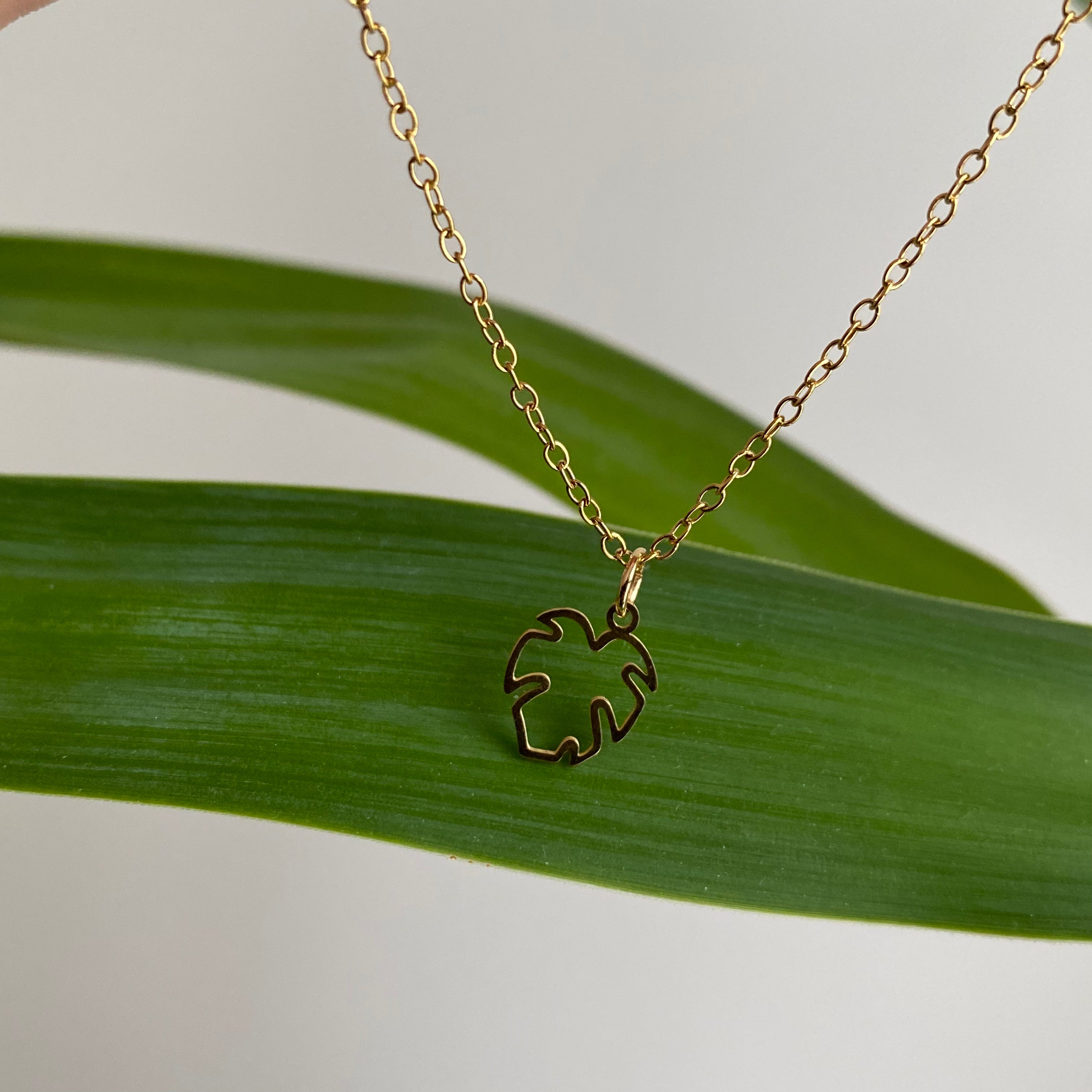 Gold Petite Hollow Tropical Palm Leaf Pendant Necklace