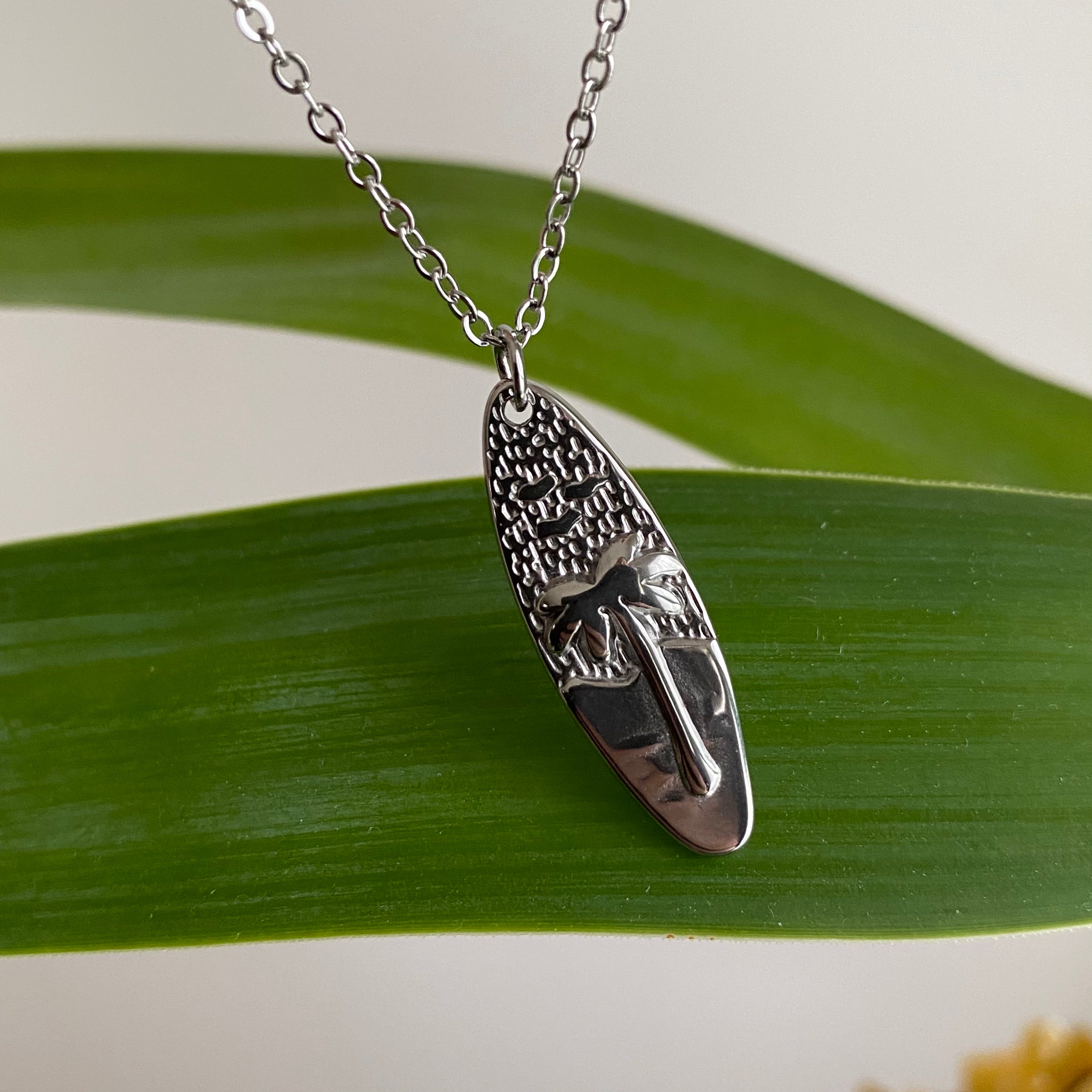 Silver Surfboard Pendant Necklace
