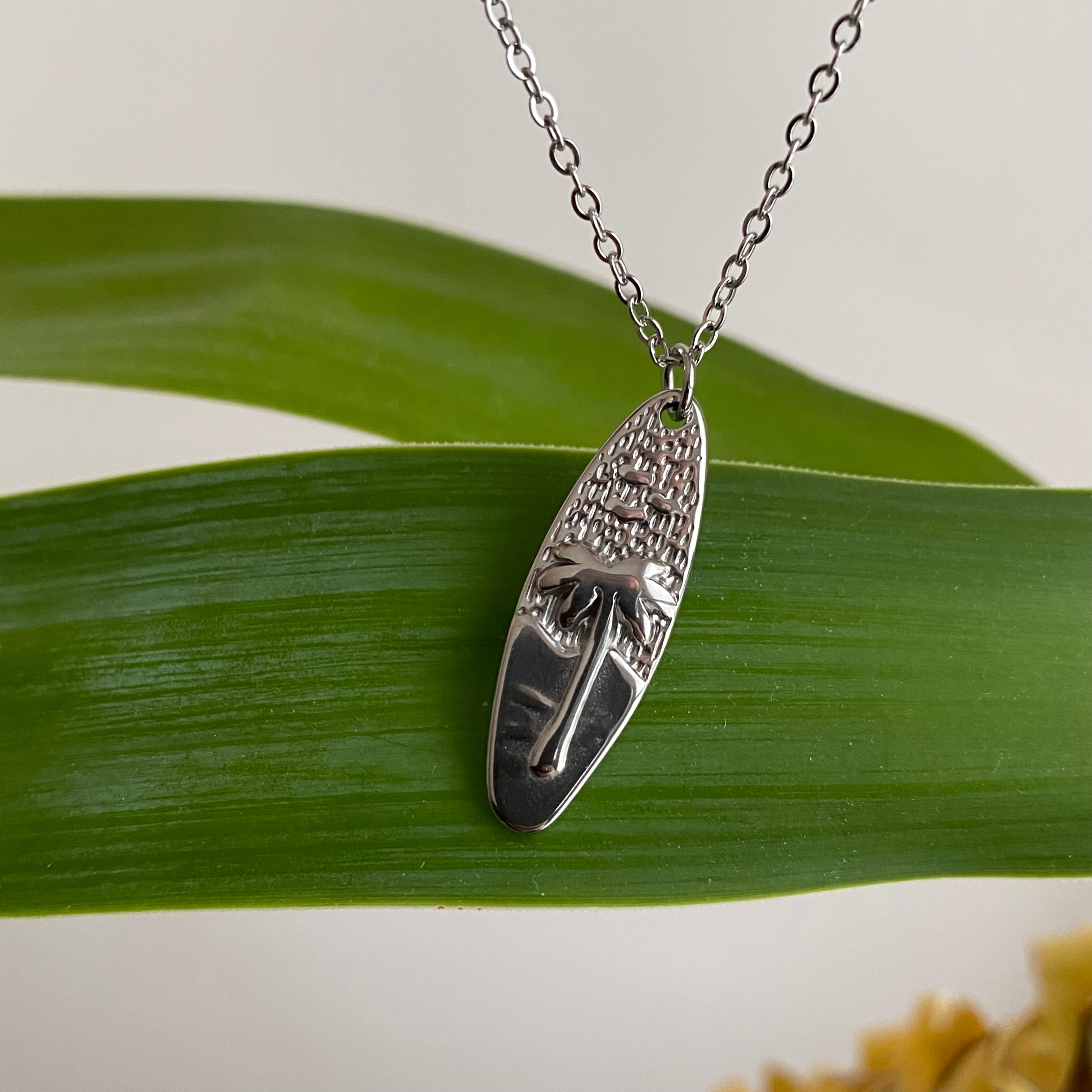 Silver Surfboard Pendant Necklace