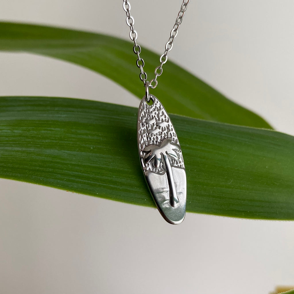 Silver Surfboard Pendant Necklace