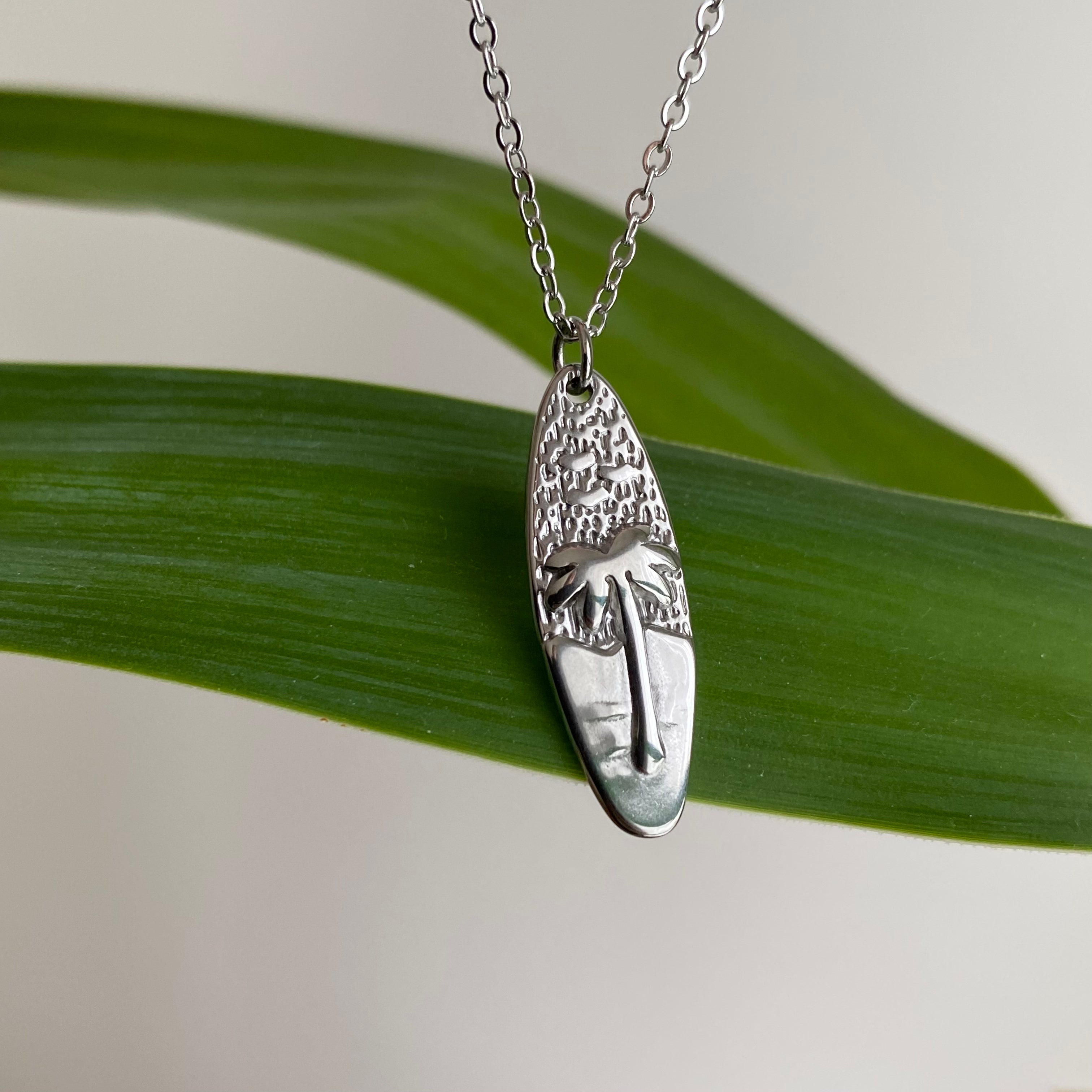 Silver Surfboard Pendant Necklace