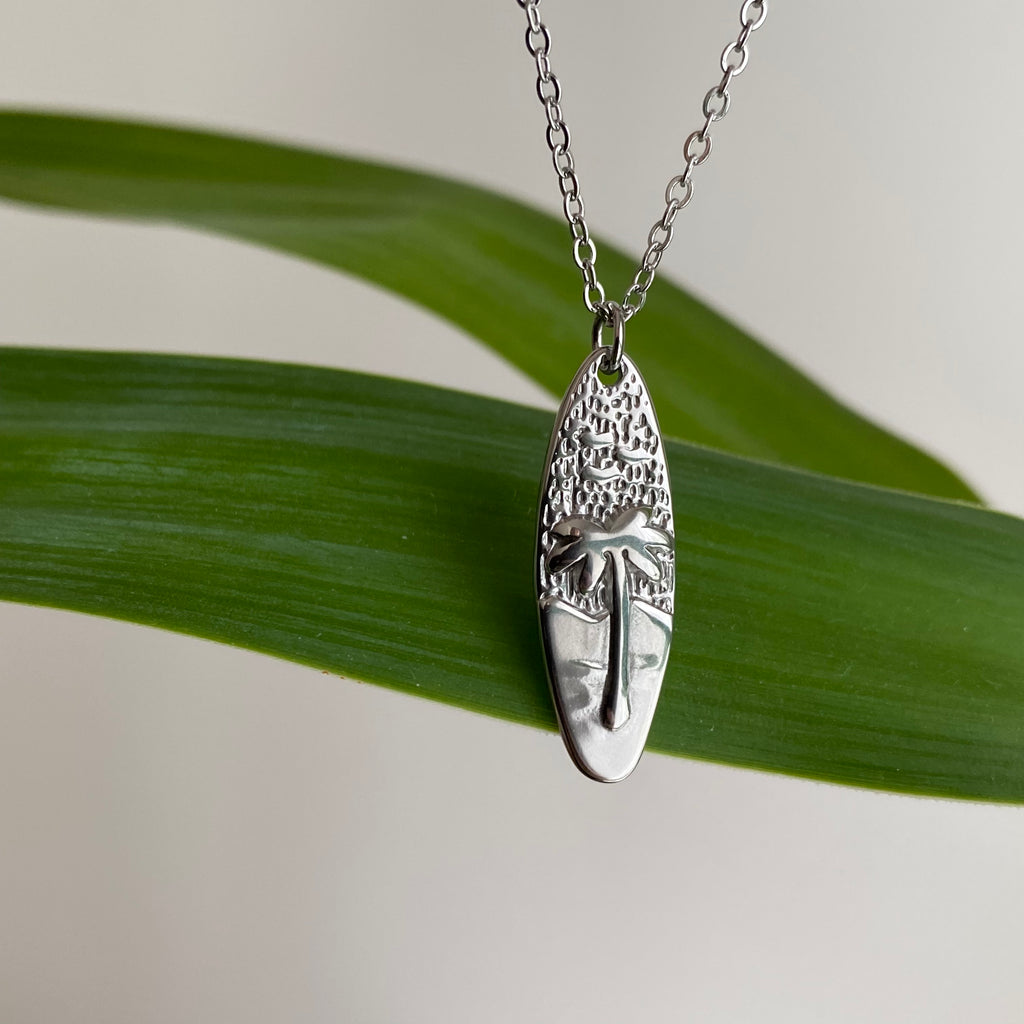 Silver Surfboard Pendant Necklace