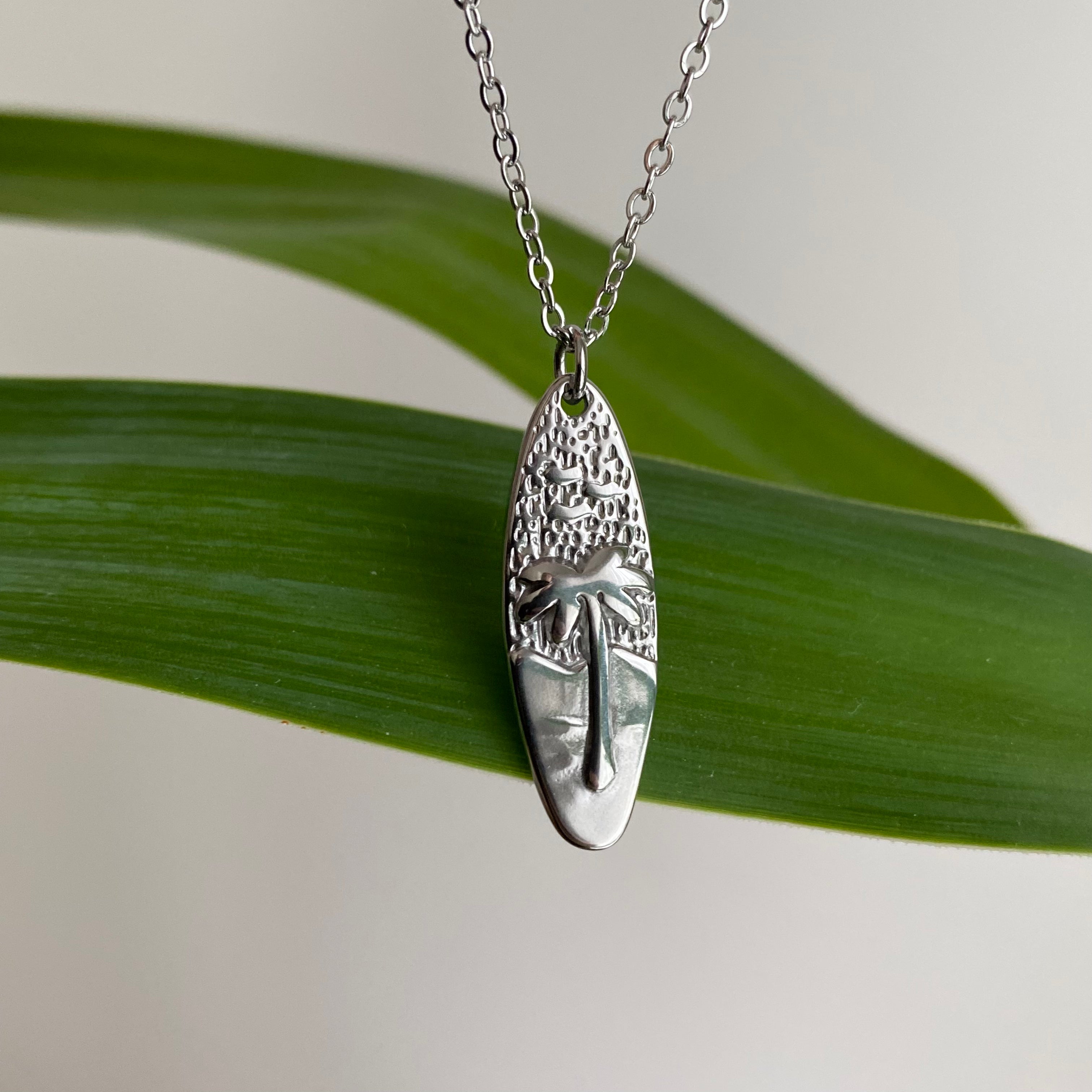 Silver Surfboard Pendant Necklace