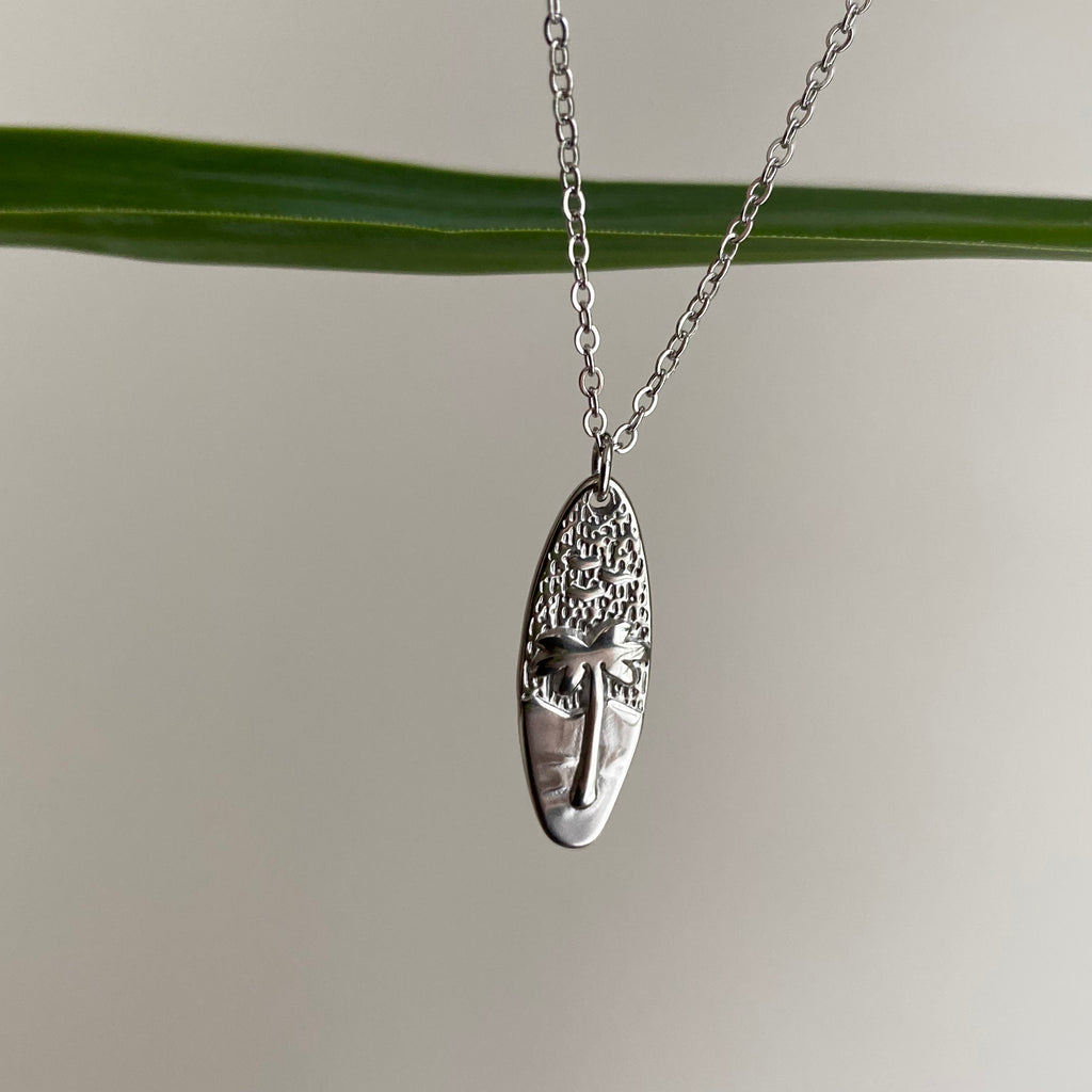 Silver Surfboard Pendant Necklace