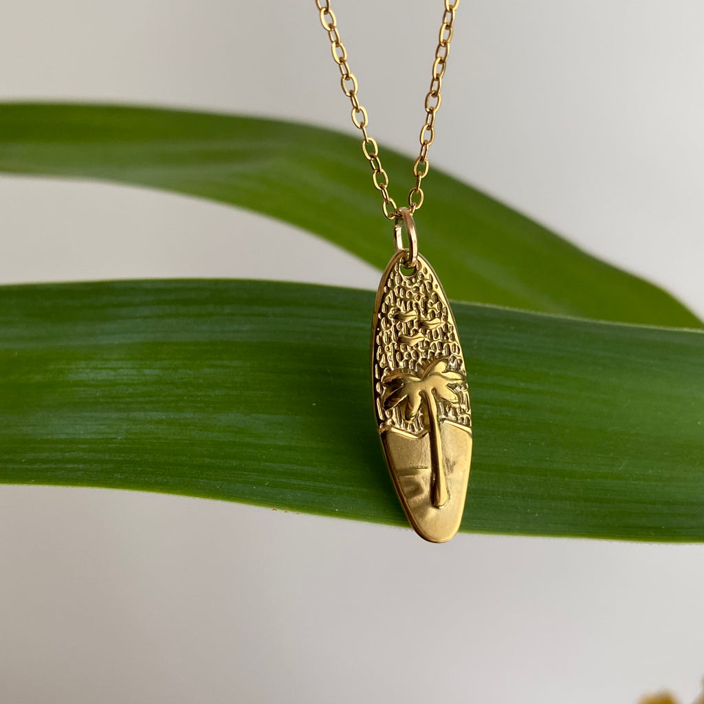 Gold Surfboard Pendant Necklace