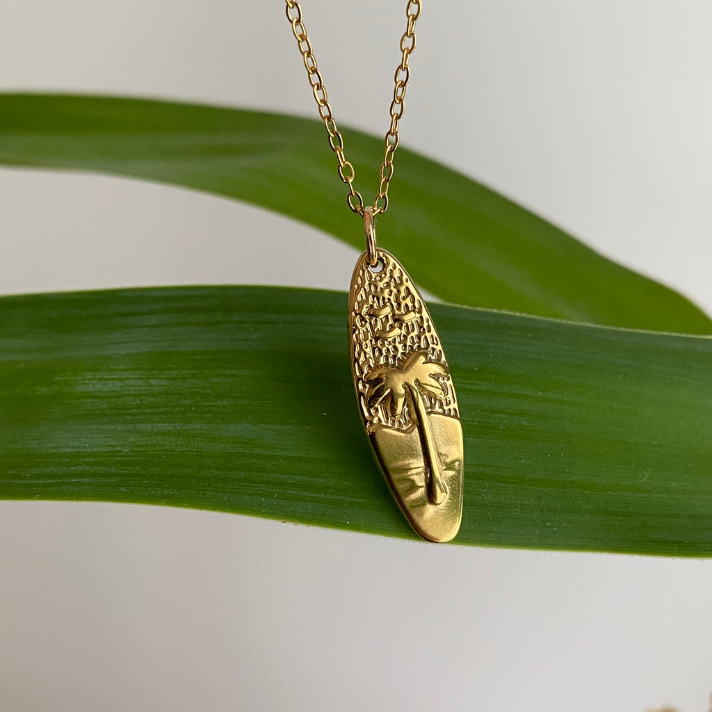 Gold Surfboard Pendant Necklace