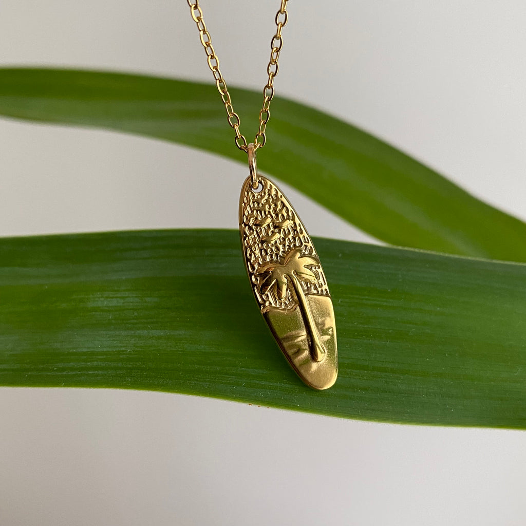 Gold Surfboard Pendant Necklace