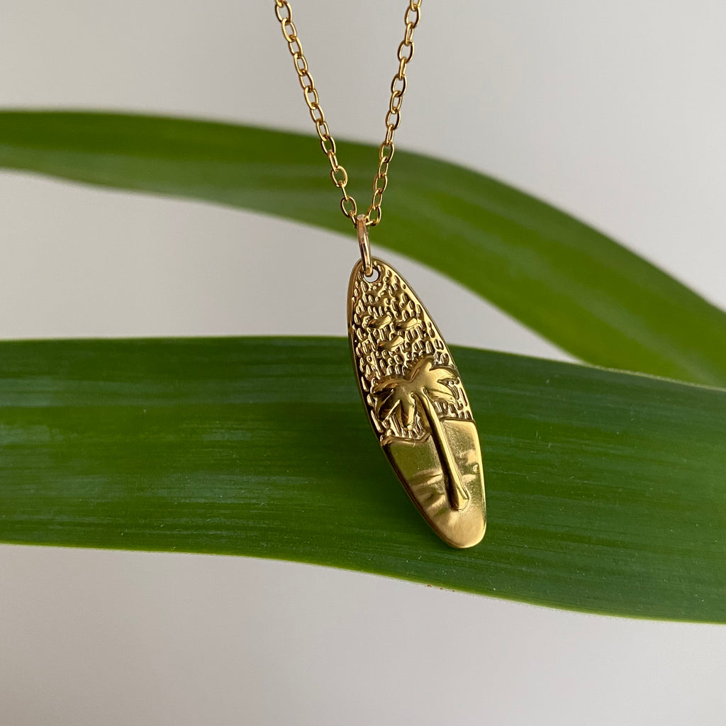 Gold Surfboard Pendant Necklace