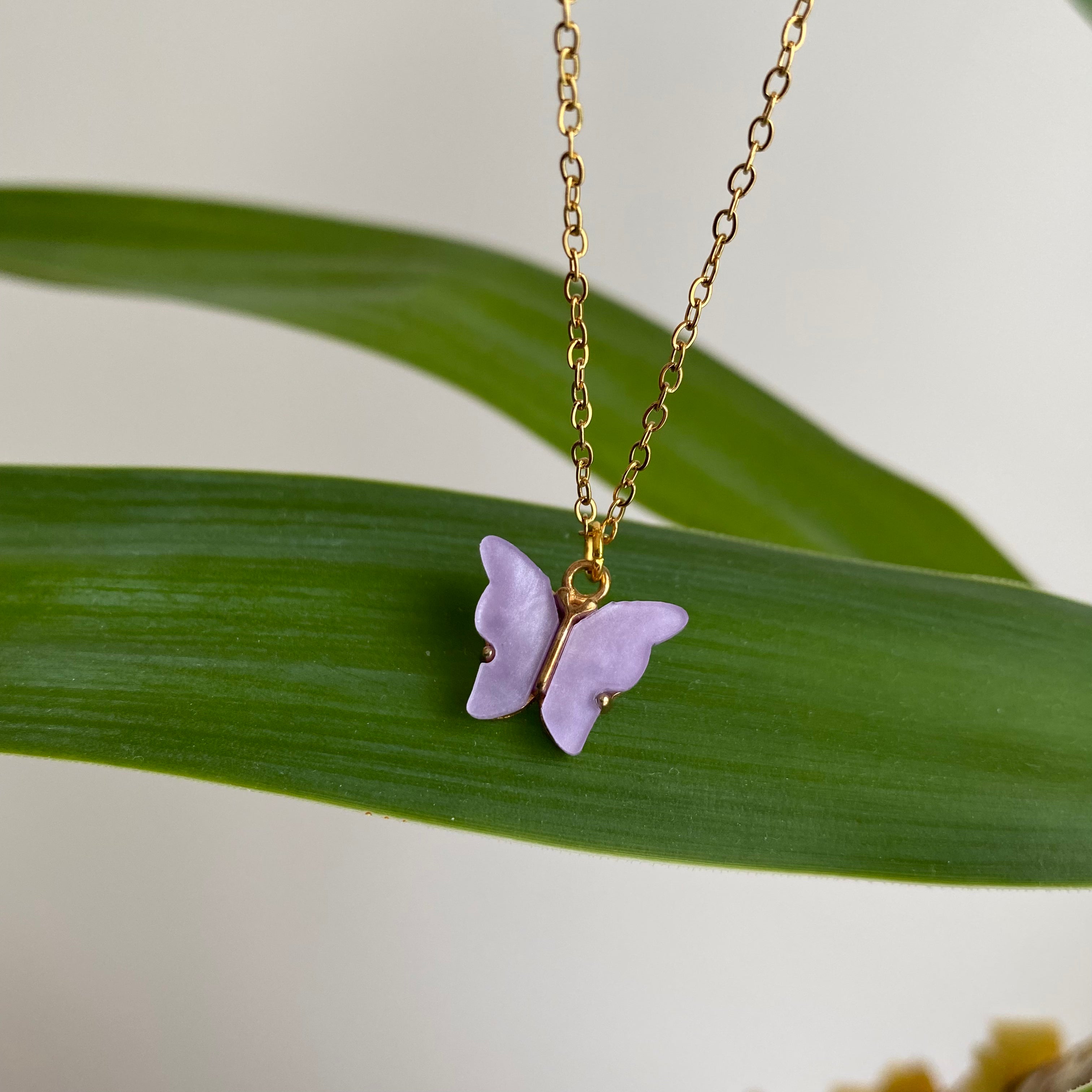 Purple Butterfly Pendant Necklace