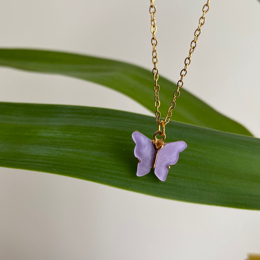 Purple Butterfly Pendant Necklace