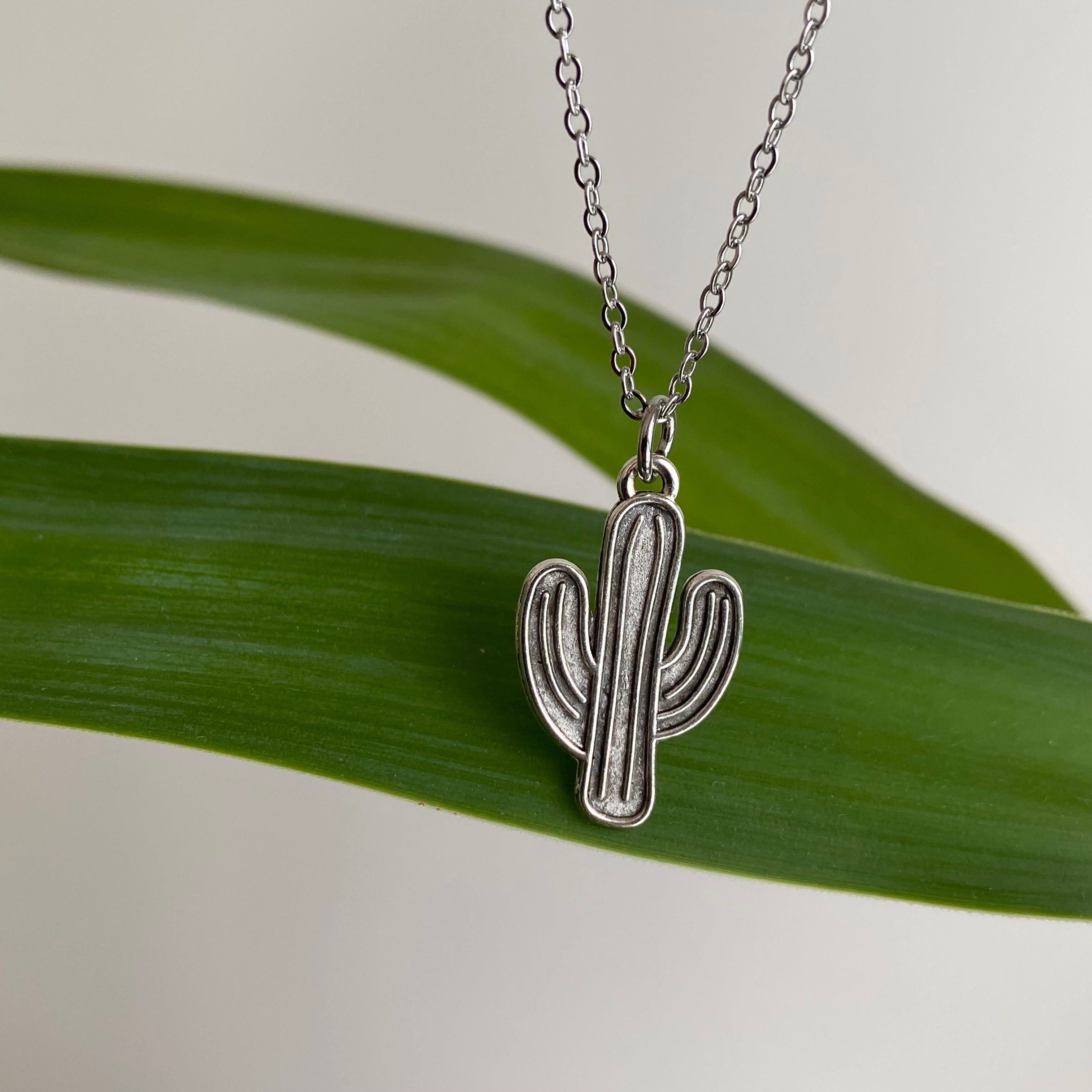 Silver Western Cactus Necklace
