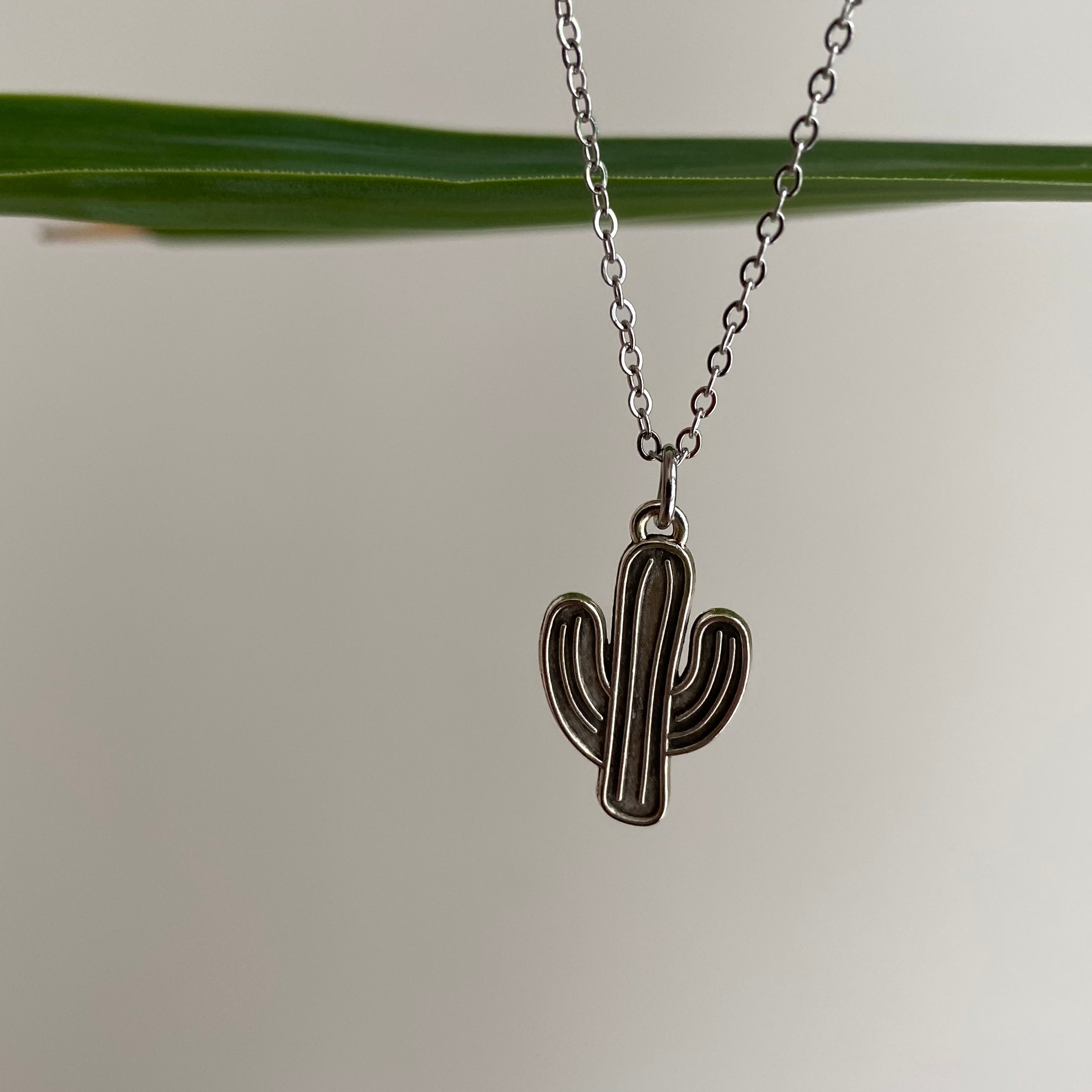 Silver Western Cactus Necklace
