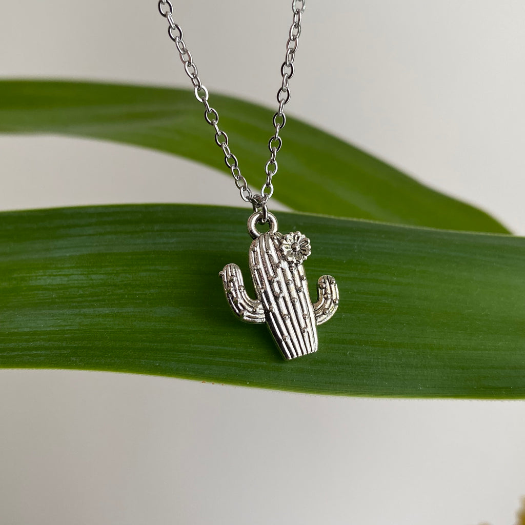 Silver Flowering Cactus Pendant Necklace