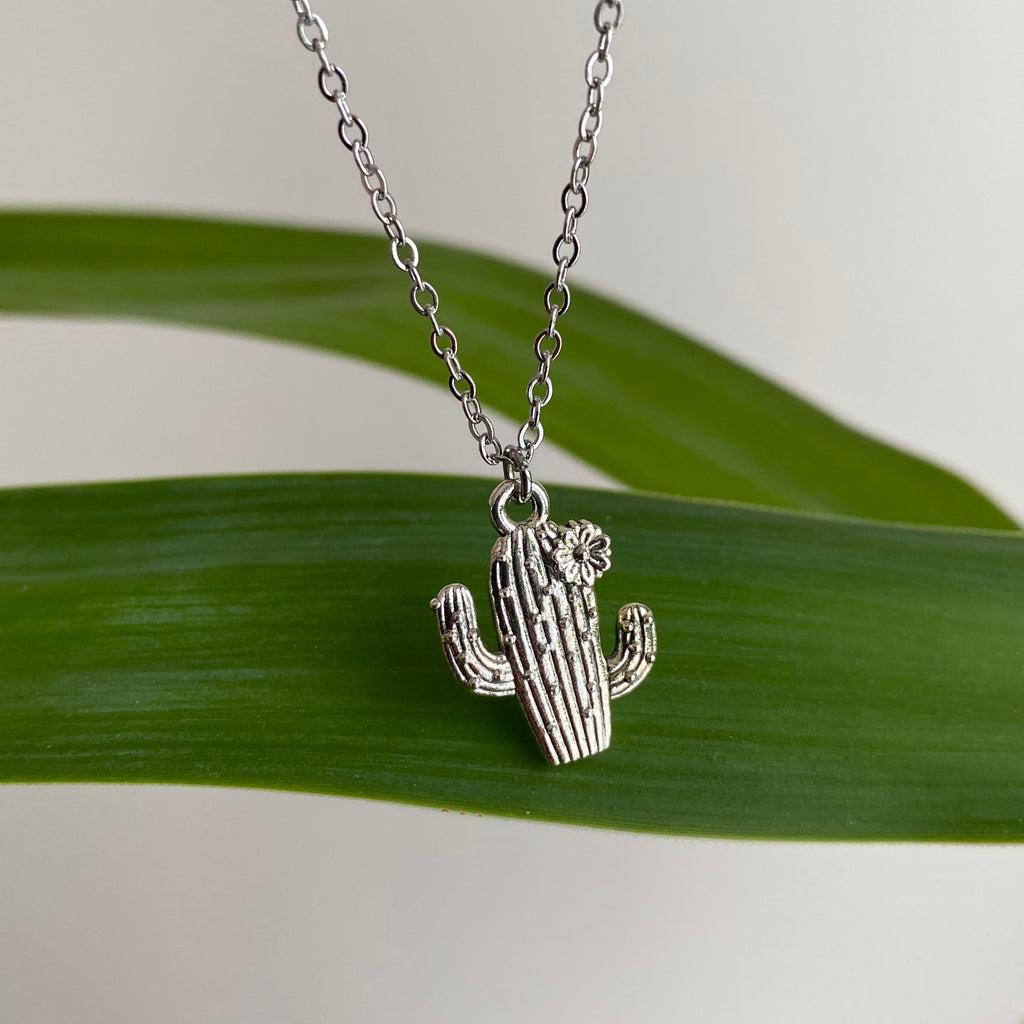 Silver Flowering Cactus Pendant Necklace