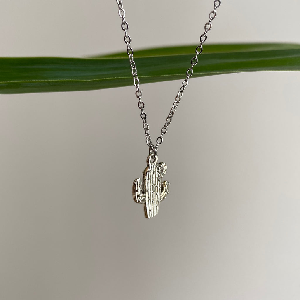 Silver Flowering Cactus Pendant Necklace