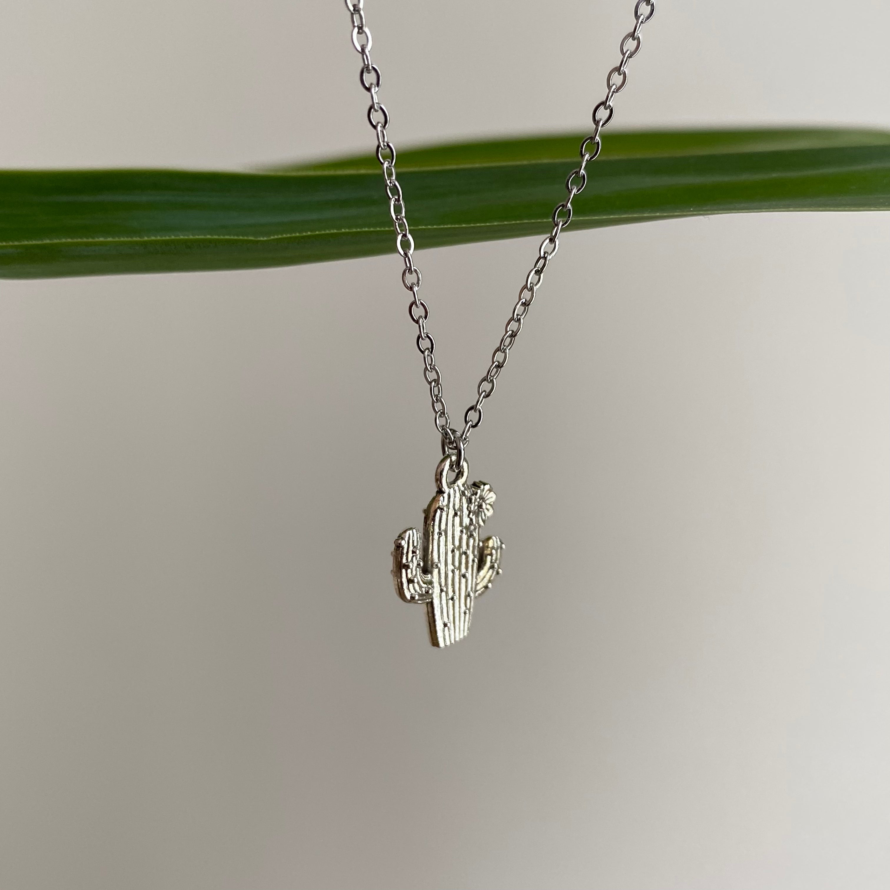 Silver Flowering Cactus Pendant Necklace