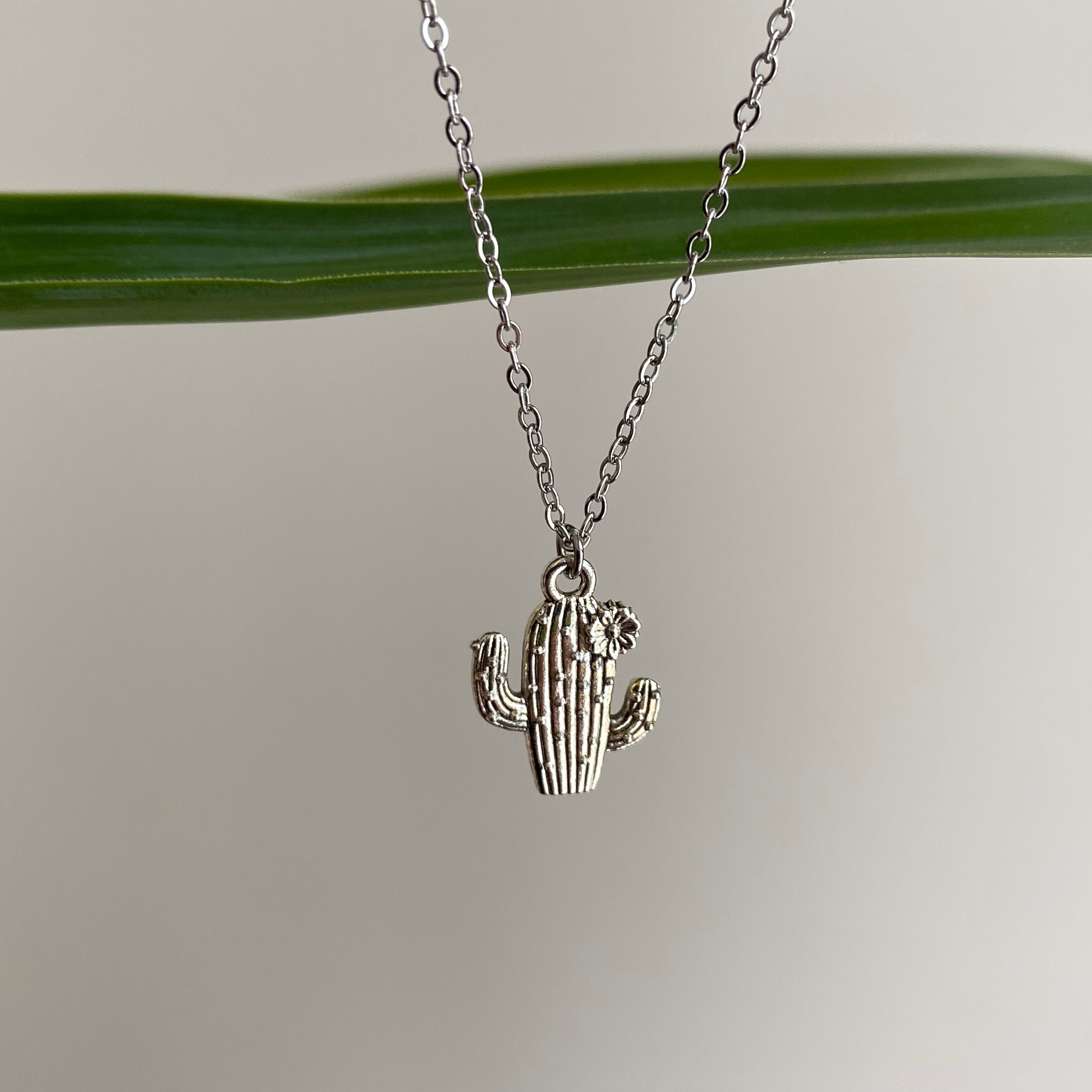 Silver Flowering Cactus Pendant Necklace