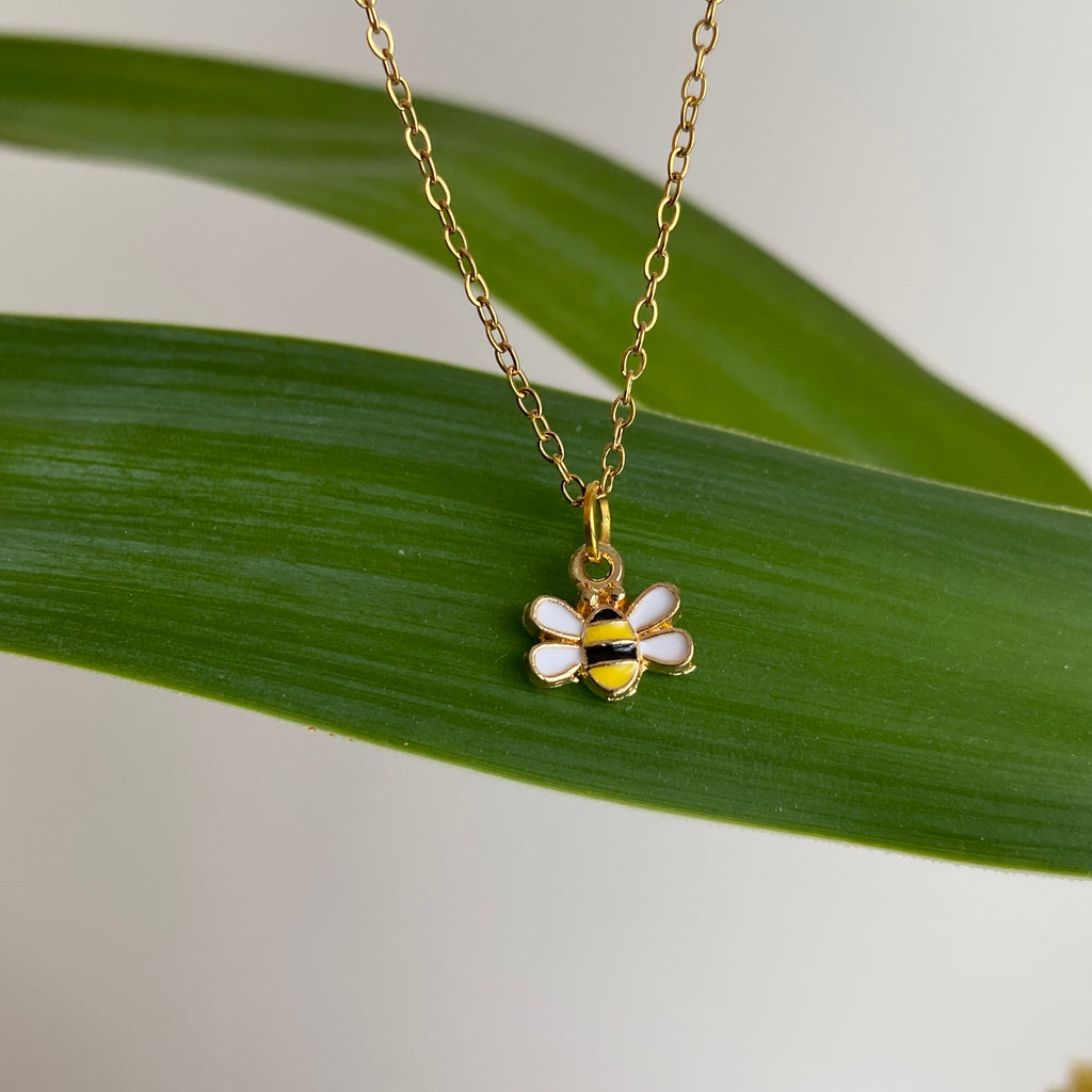 Gold Buzzing Bumble Bee Pendant Necklace