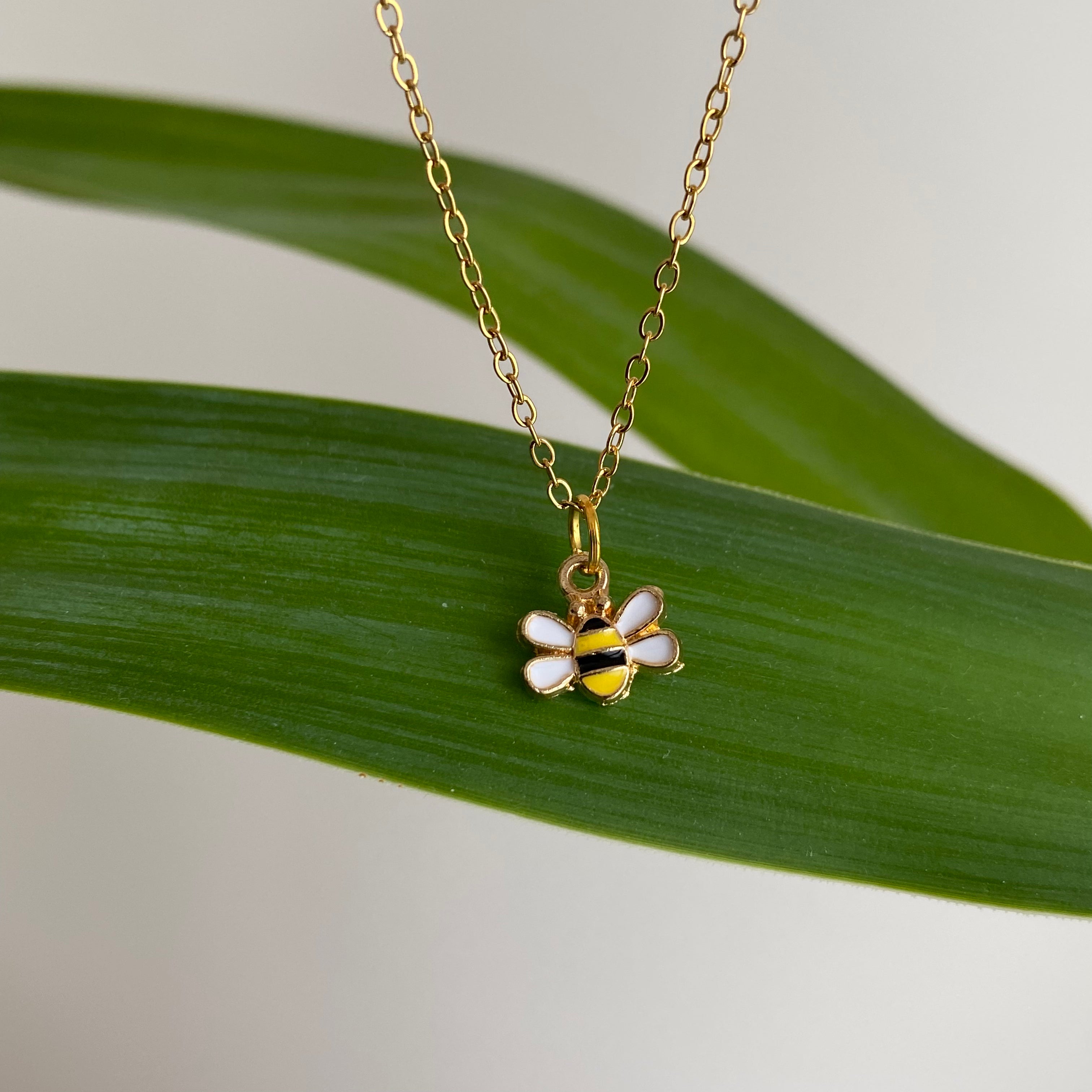 Gold Buzzing Bumble Bee Pendant Necklace