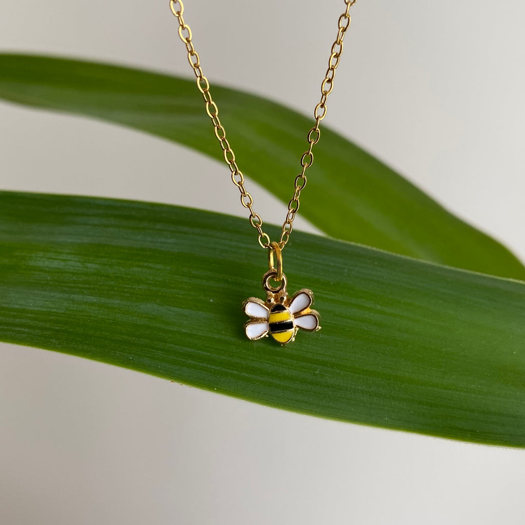 Gold Buzzing Bumble Bee Pendant Necklace