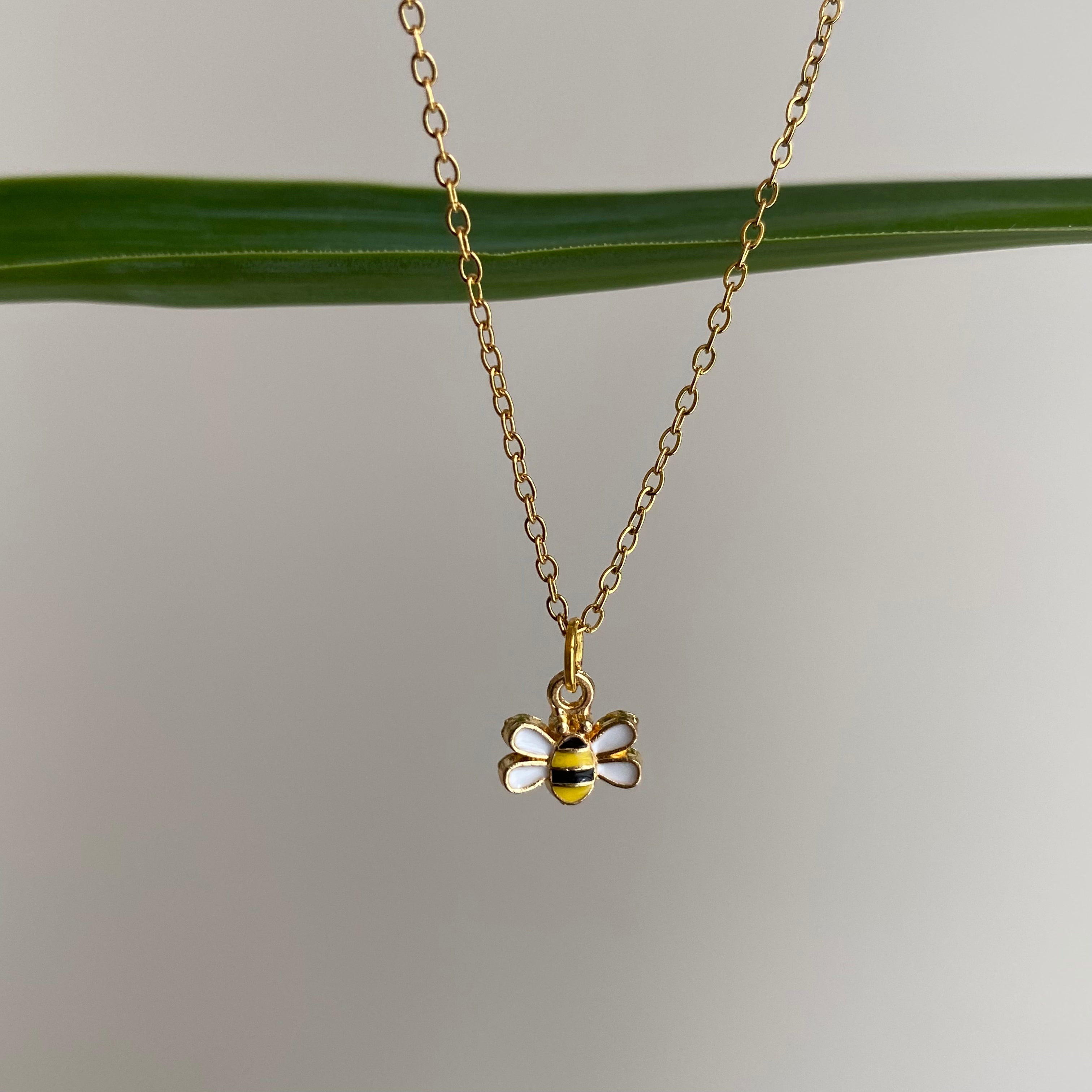 Gold Buzzing Bumble Bee Pendant Necklace