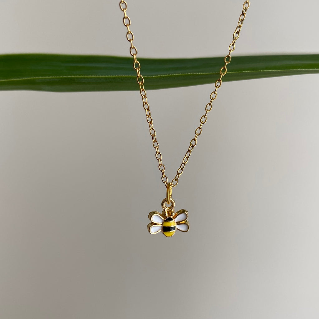 Gold Buzzing Bumble Bee Pendant Necklace