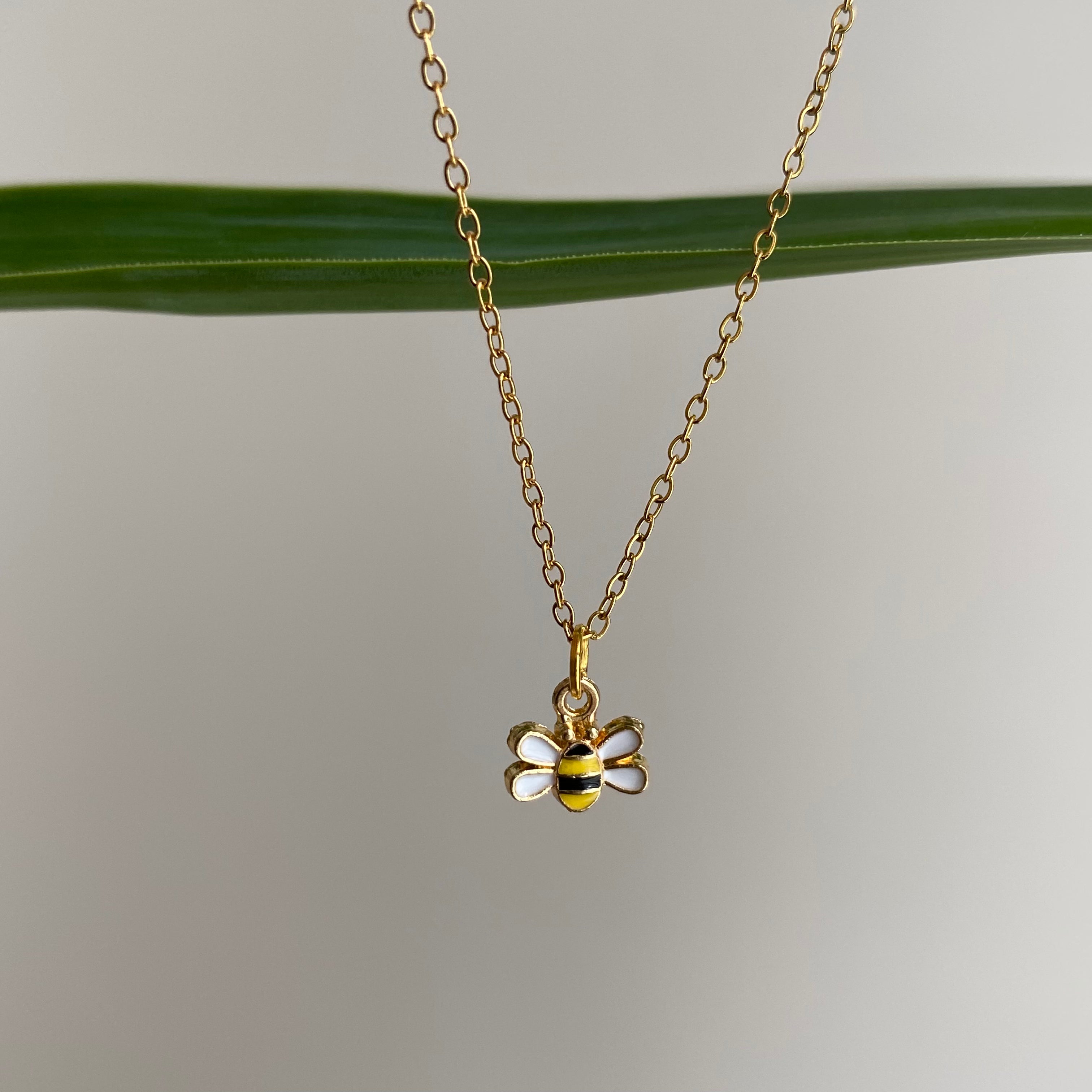 Gold Buzzing Bumble Bee Pendant Necklace