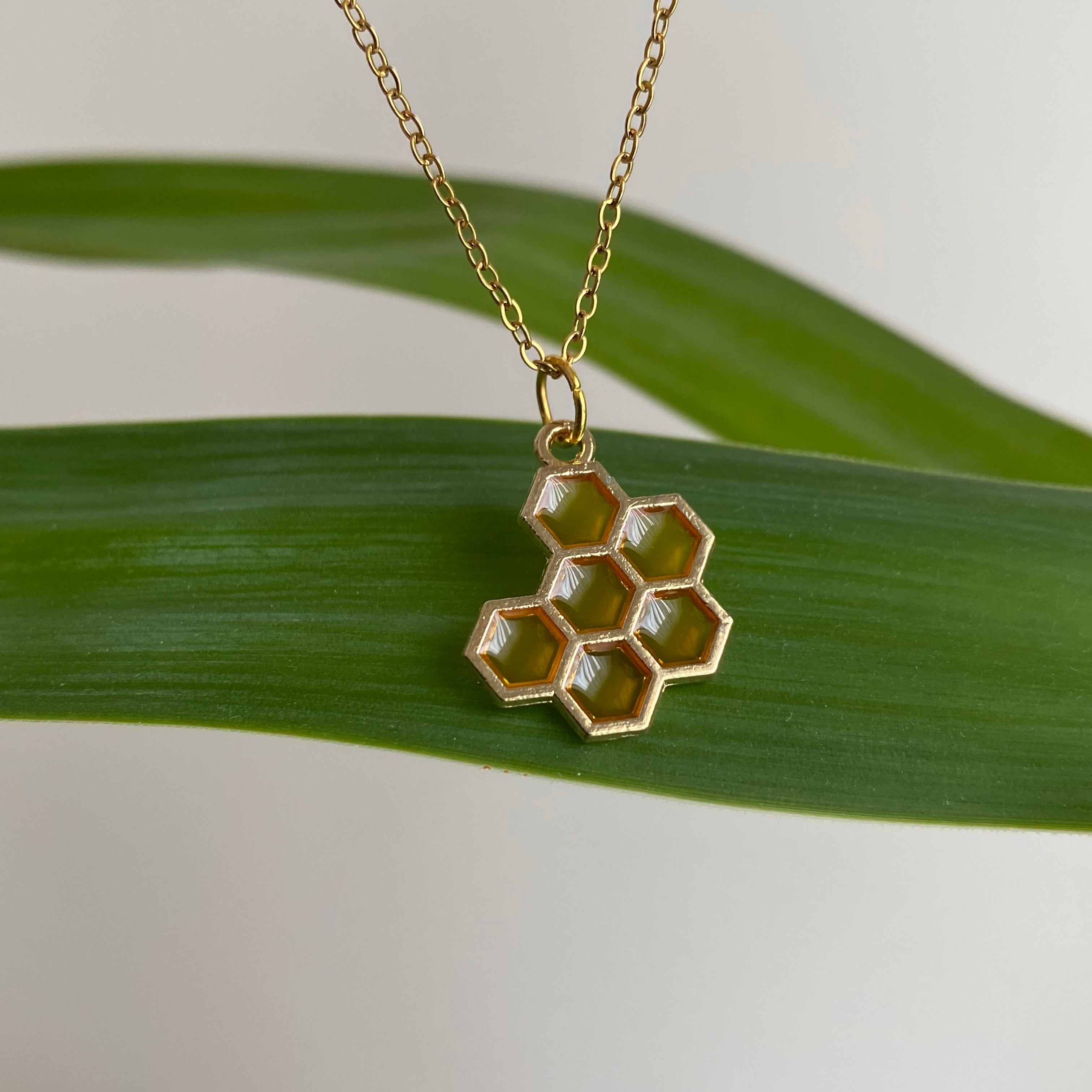Gold Honeycomb Pendant Necklace