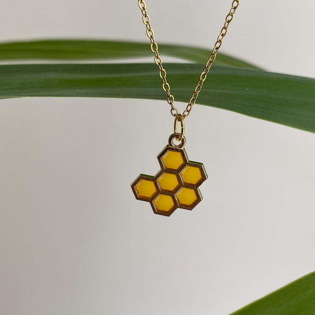 Gold Honeycomb Pendant Necklace