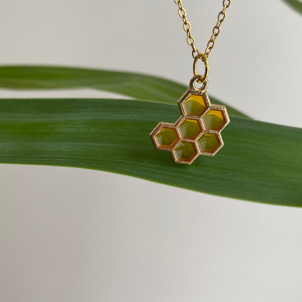 Gold Honeycomb Pendant Necklace