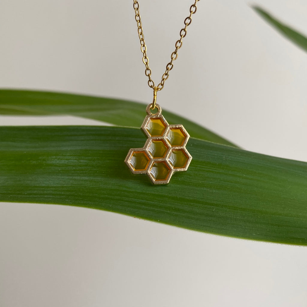 Gold Honeycomb Pendant Necklace