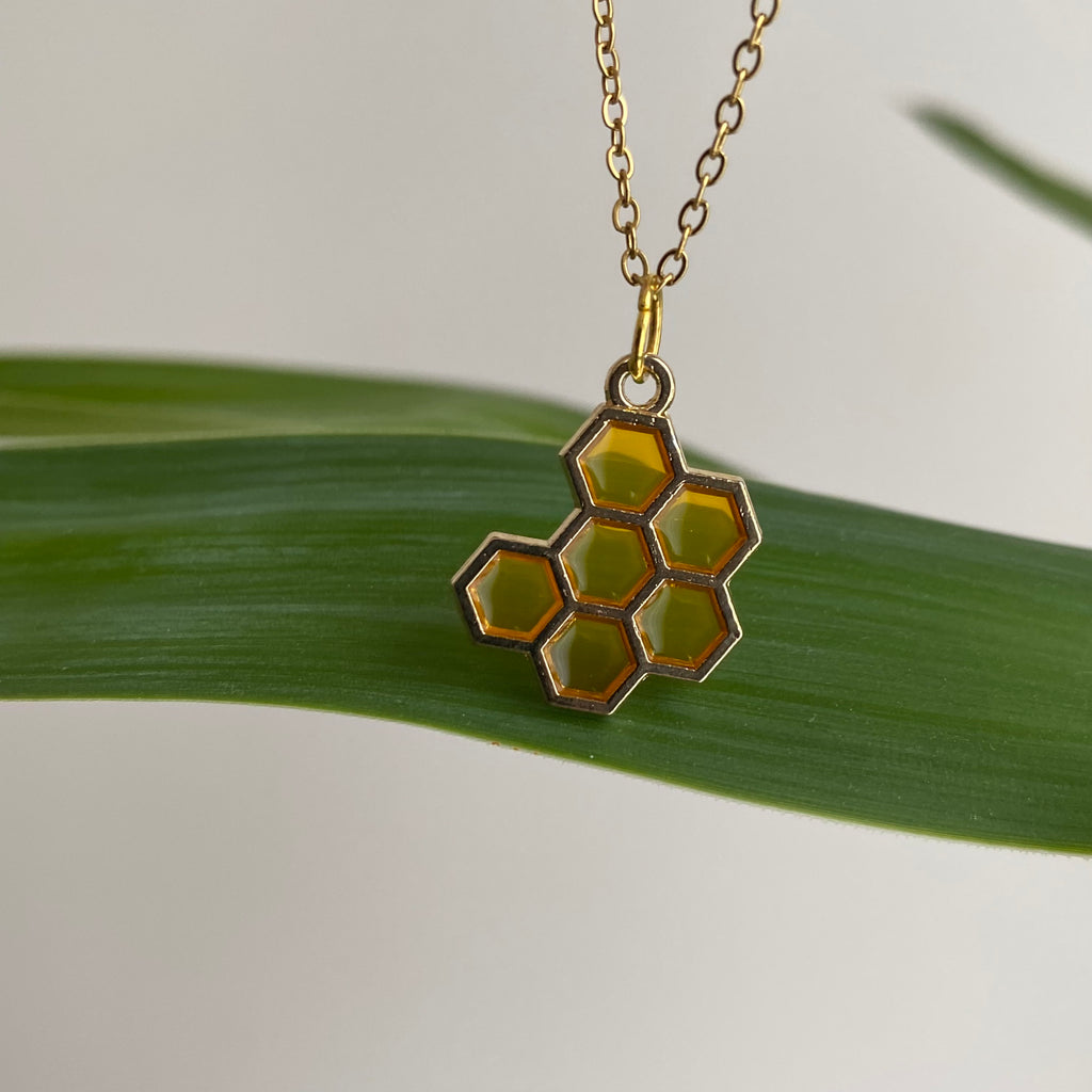 Gold Honeycomb Pendant Necklace