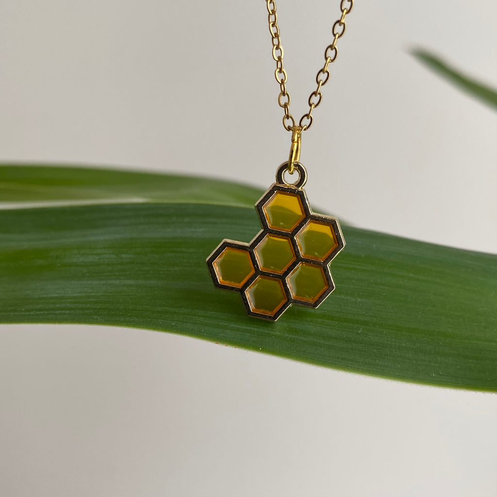 Gold Honeycomb Pendant Necklace
