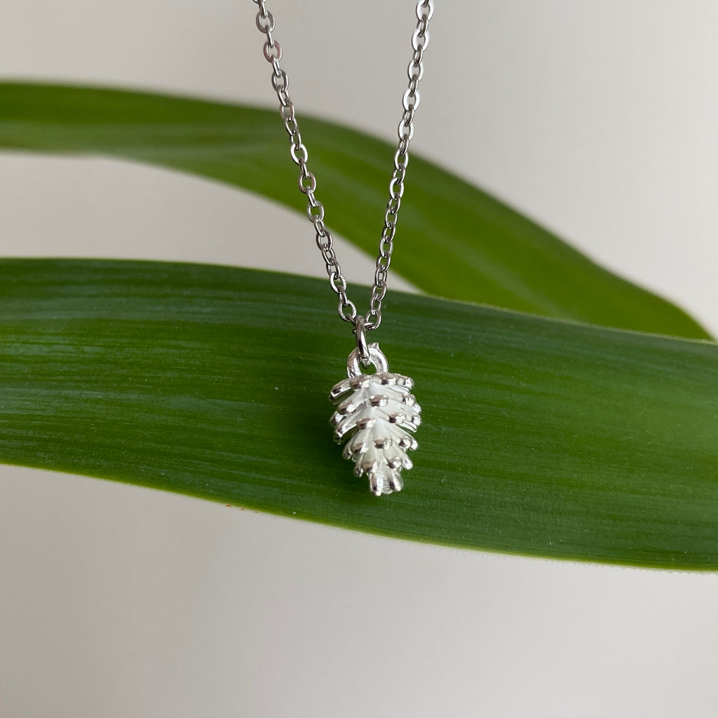 White Snowy Acorn Pendant Necklace
