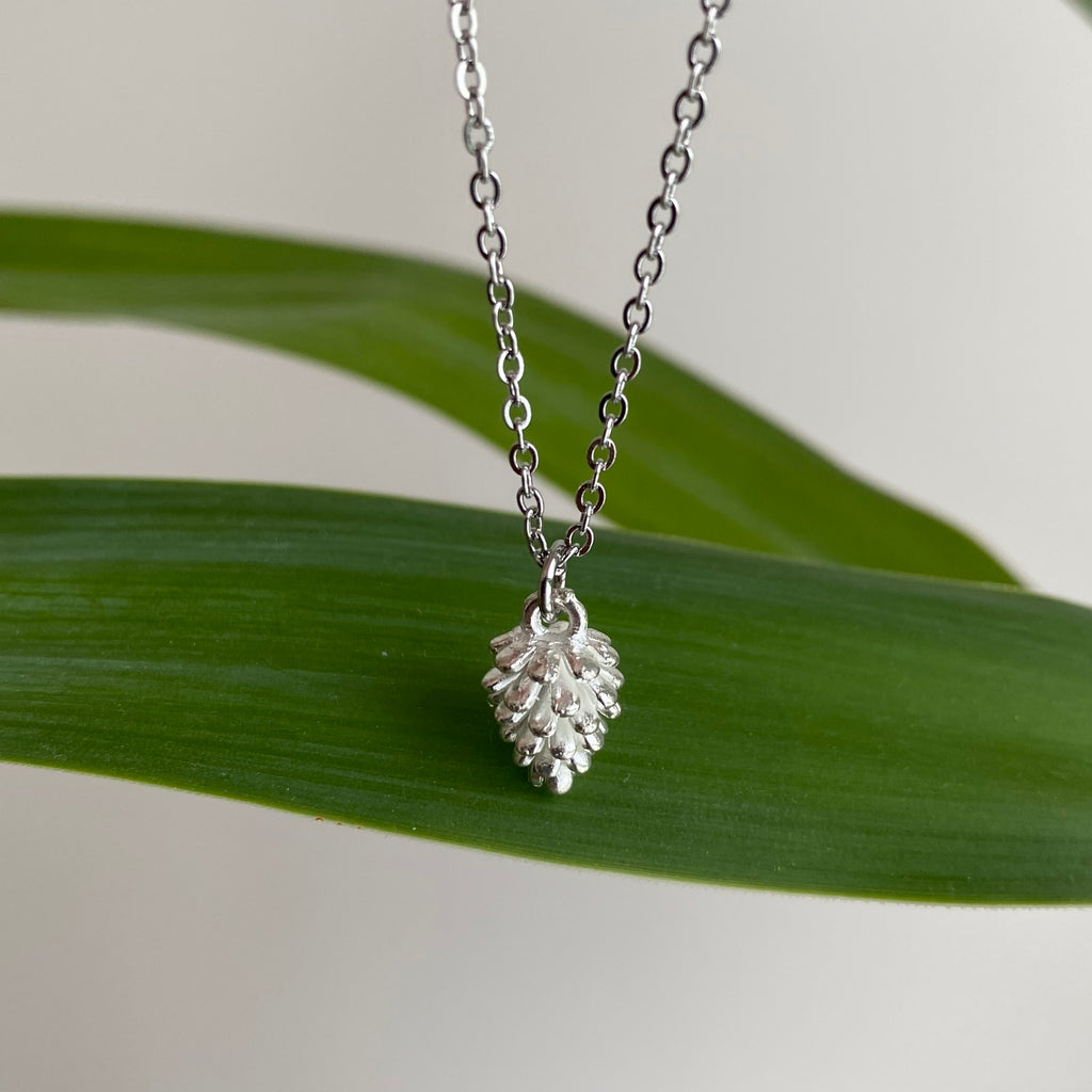 White Snowy Acorn Pendant Necklace