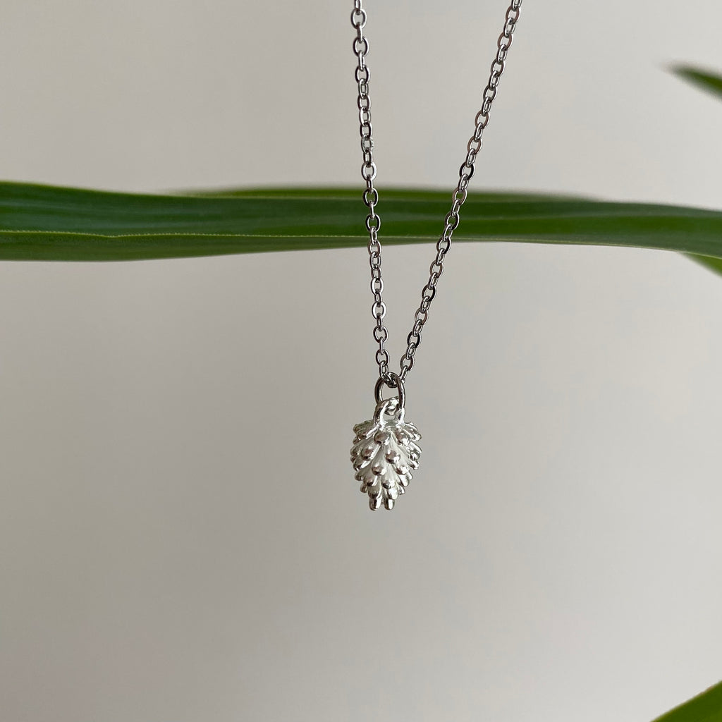 White Snowy Acorn Pendant Necklace