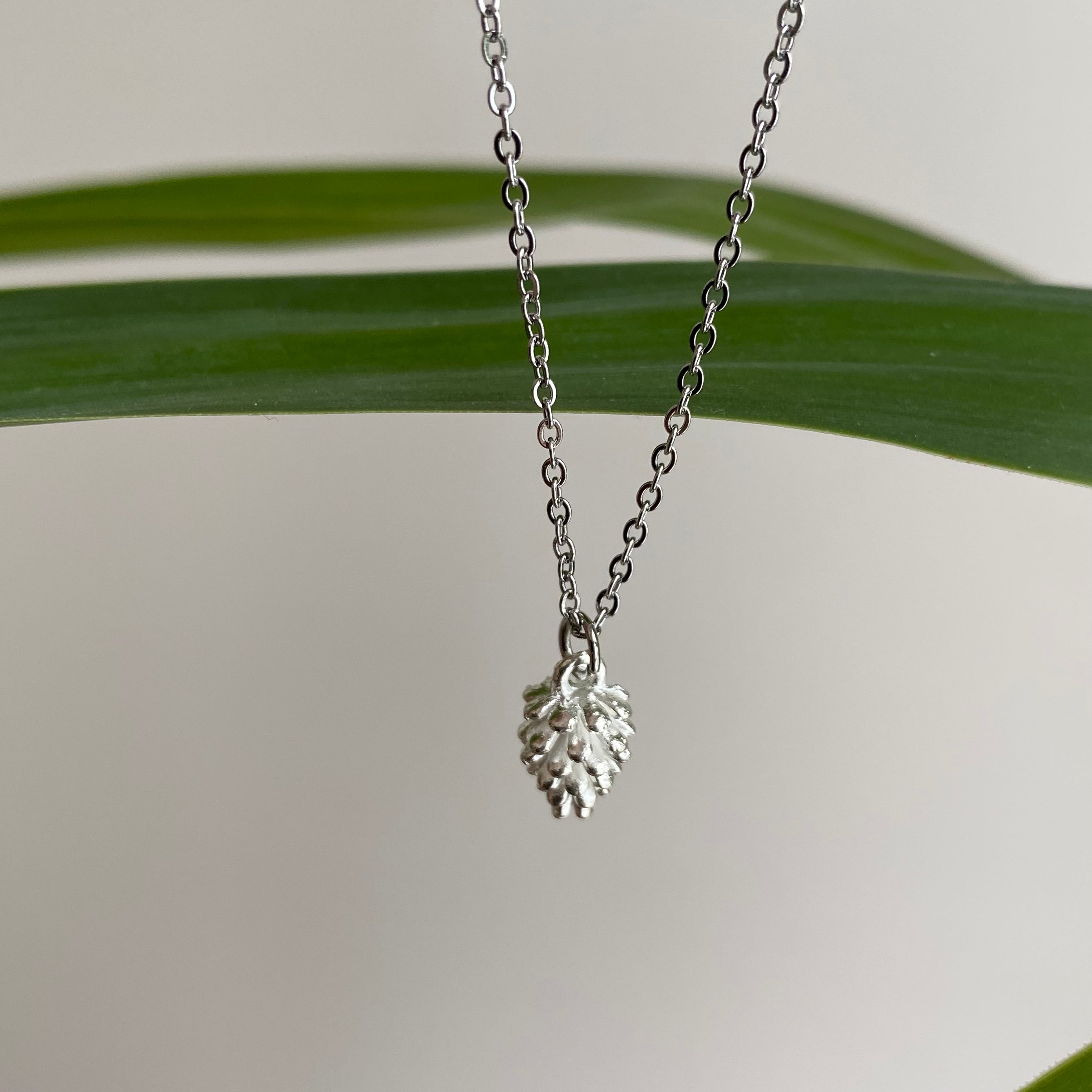 White Snowy Acorn Pendant Necklace