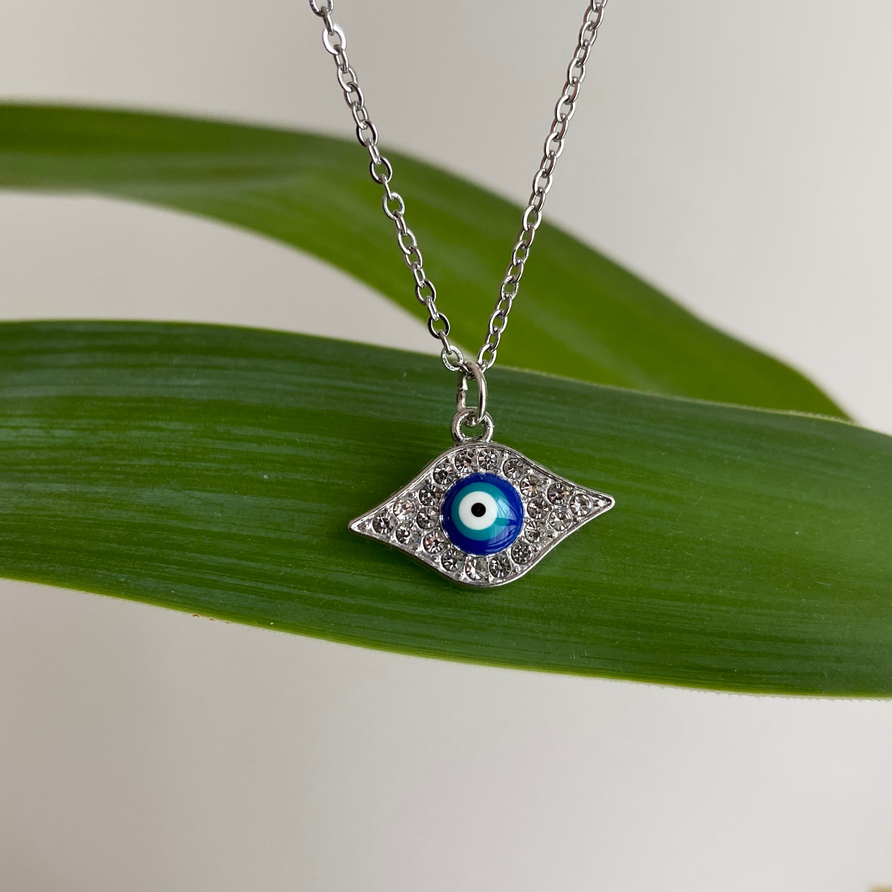 Silver Sparkle Evil Eye of Protection Pendant Necklace