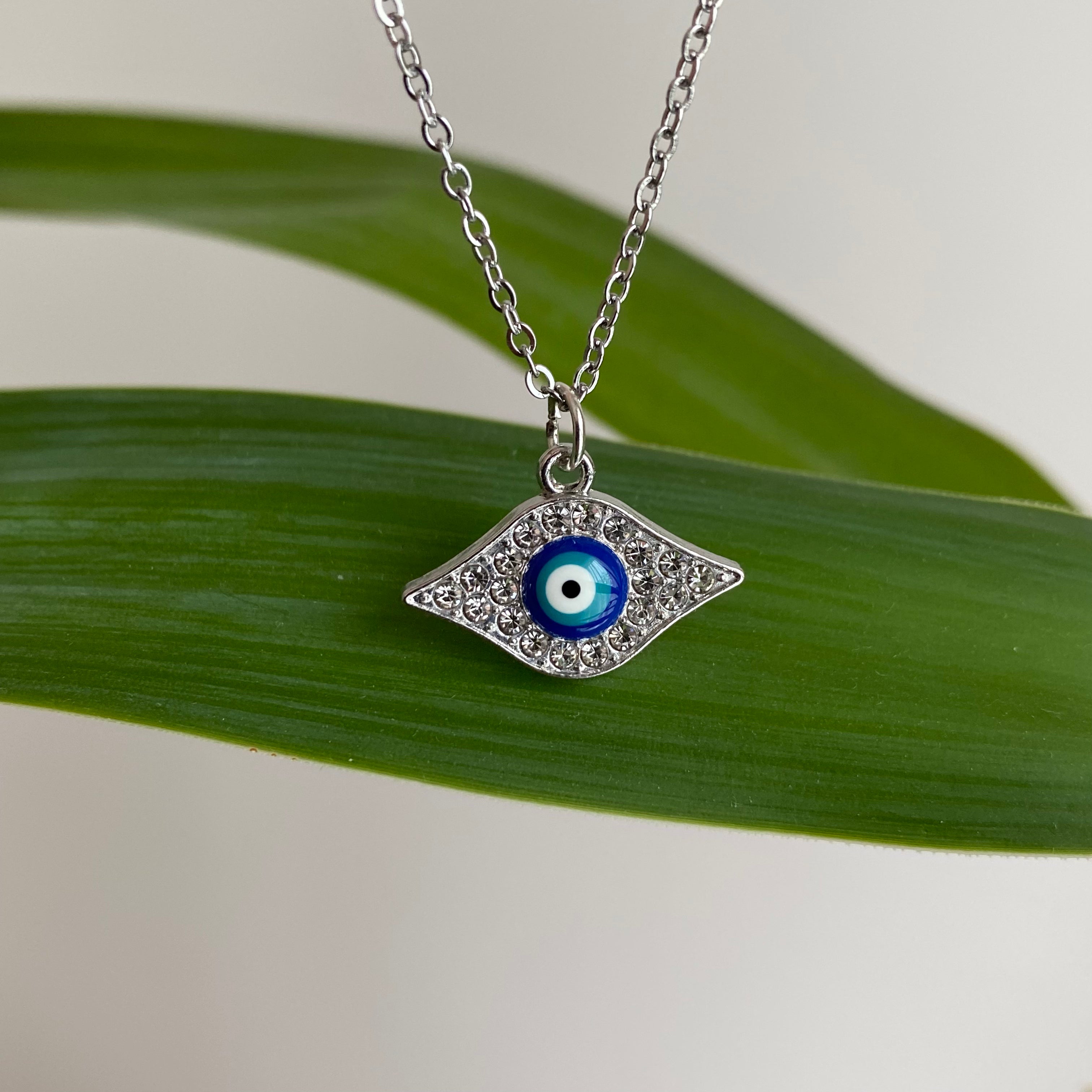 Silver Sparkle Evil Eye of Protection Pendant Necklace