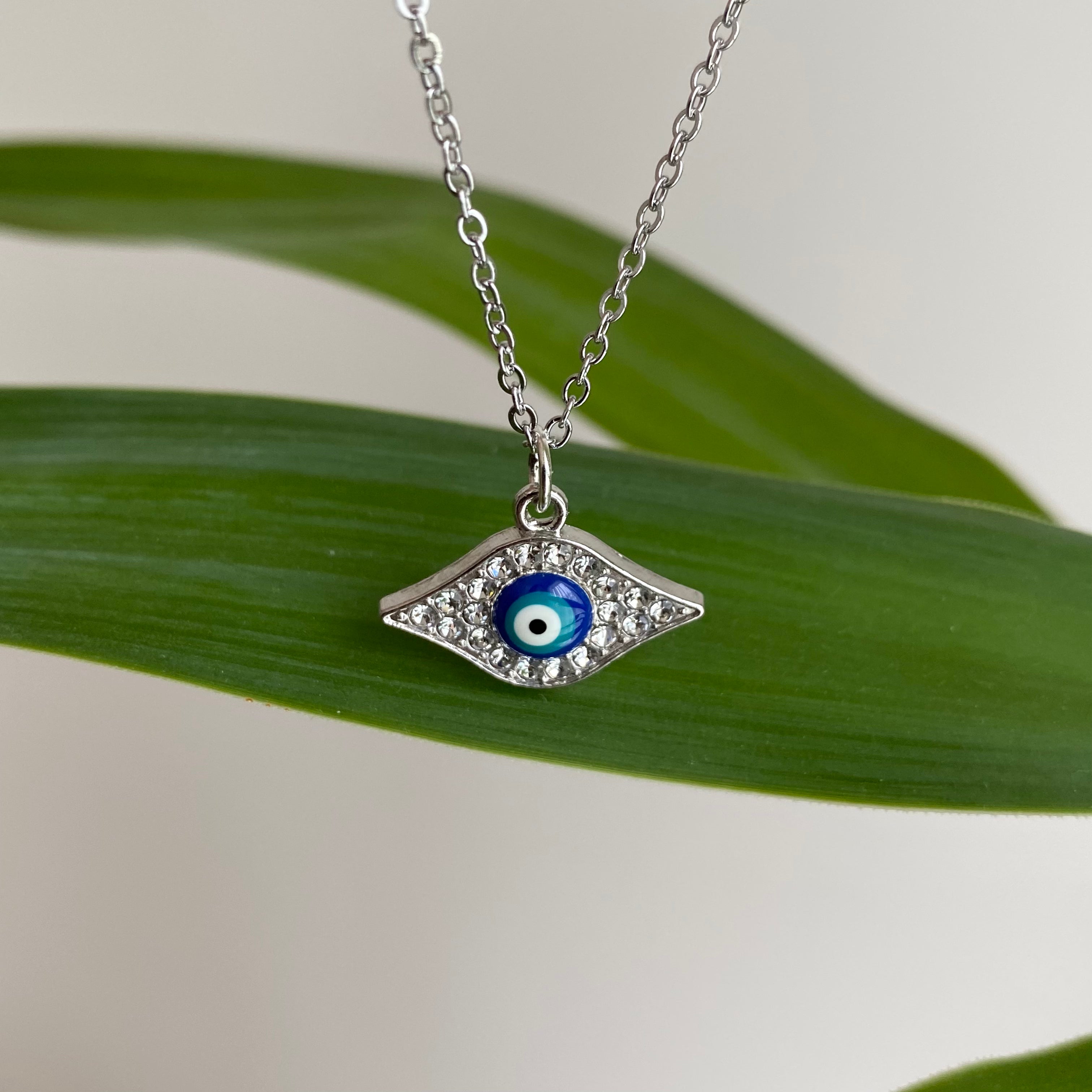 Silver Sparkle Evil Eye of Protection Pendant Necklace